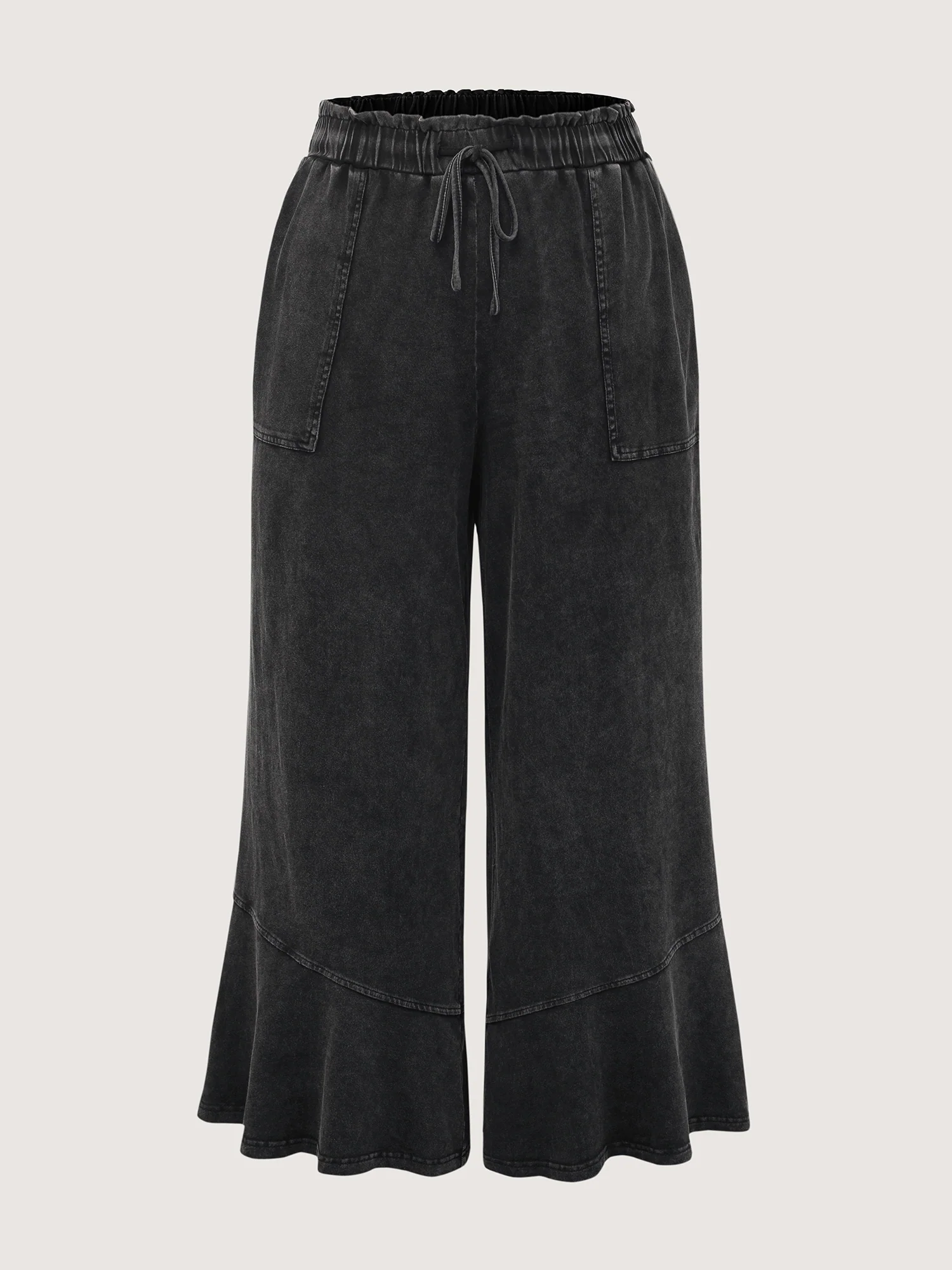 Retro Wash Ruffled Hem Wide-Leg Pants - Image 9
