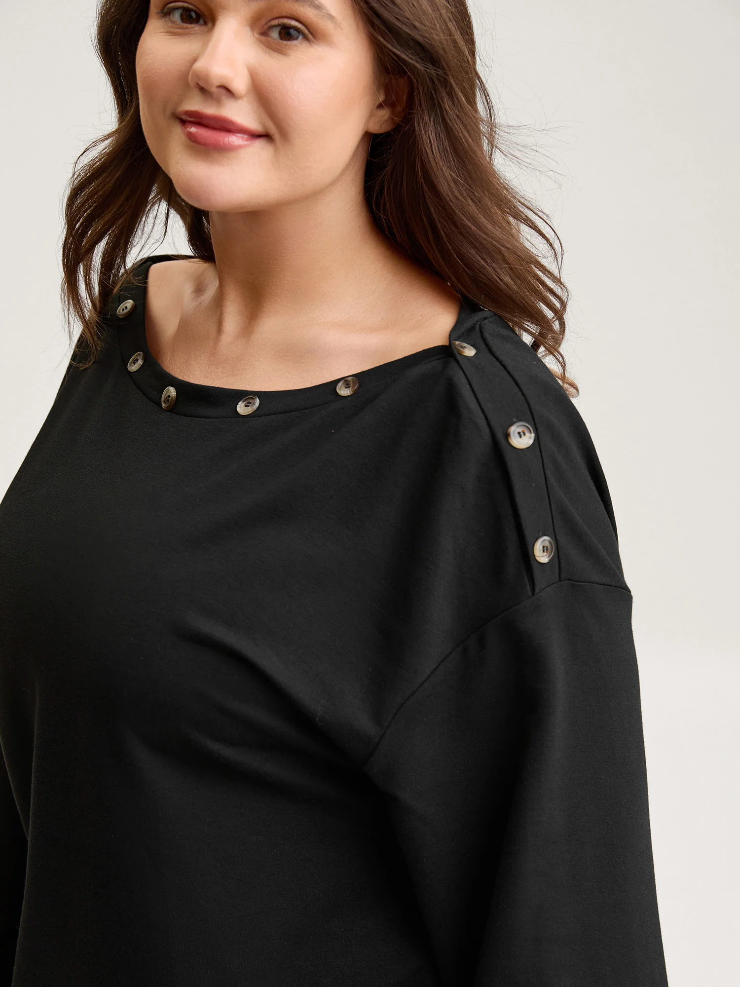 Reversible Off-Shoulder Button Neck Sweatshirt