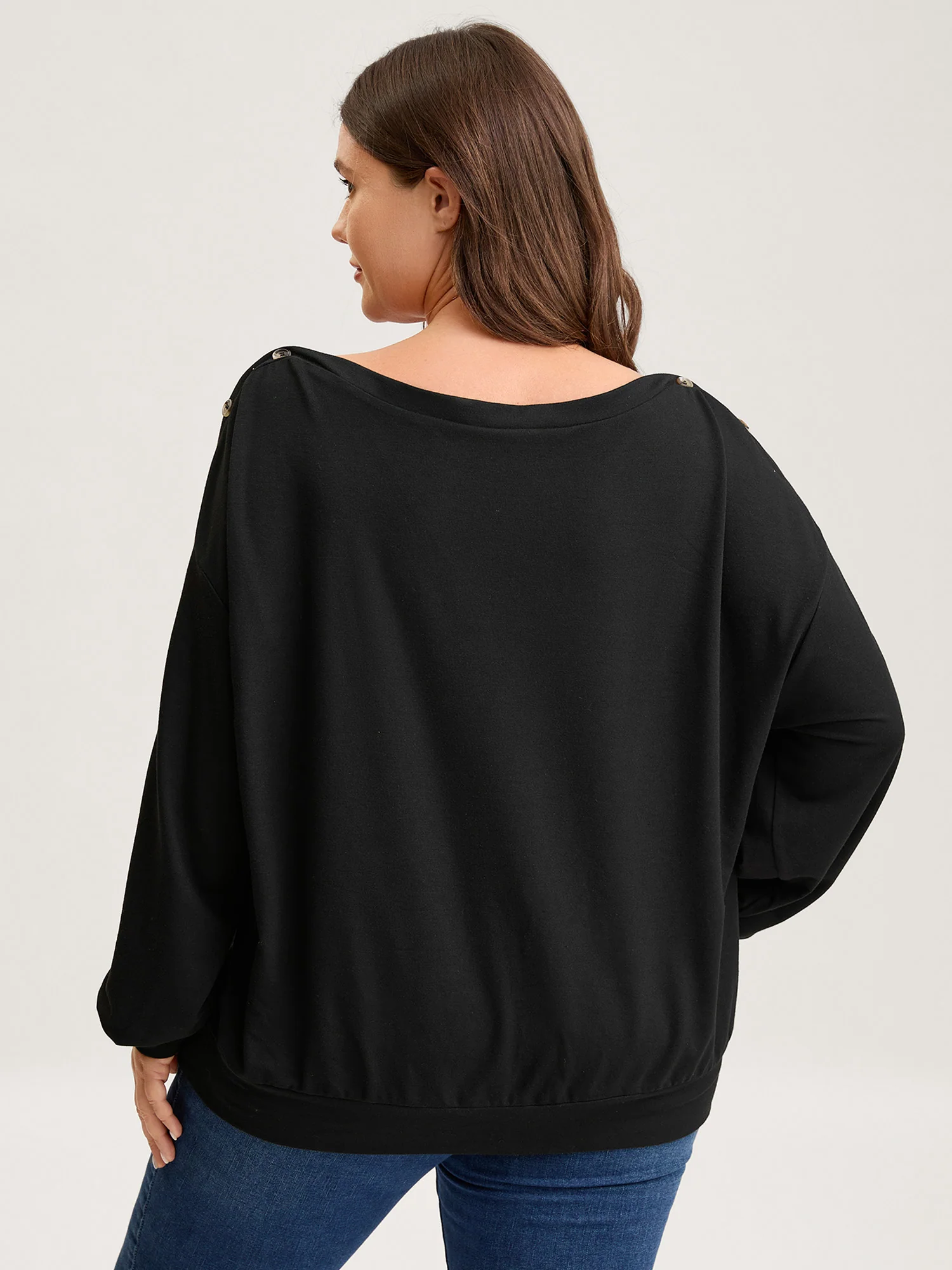 Reversible Off-Shoulder Button Neck Sweatshirt - Image 5