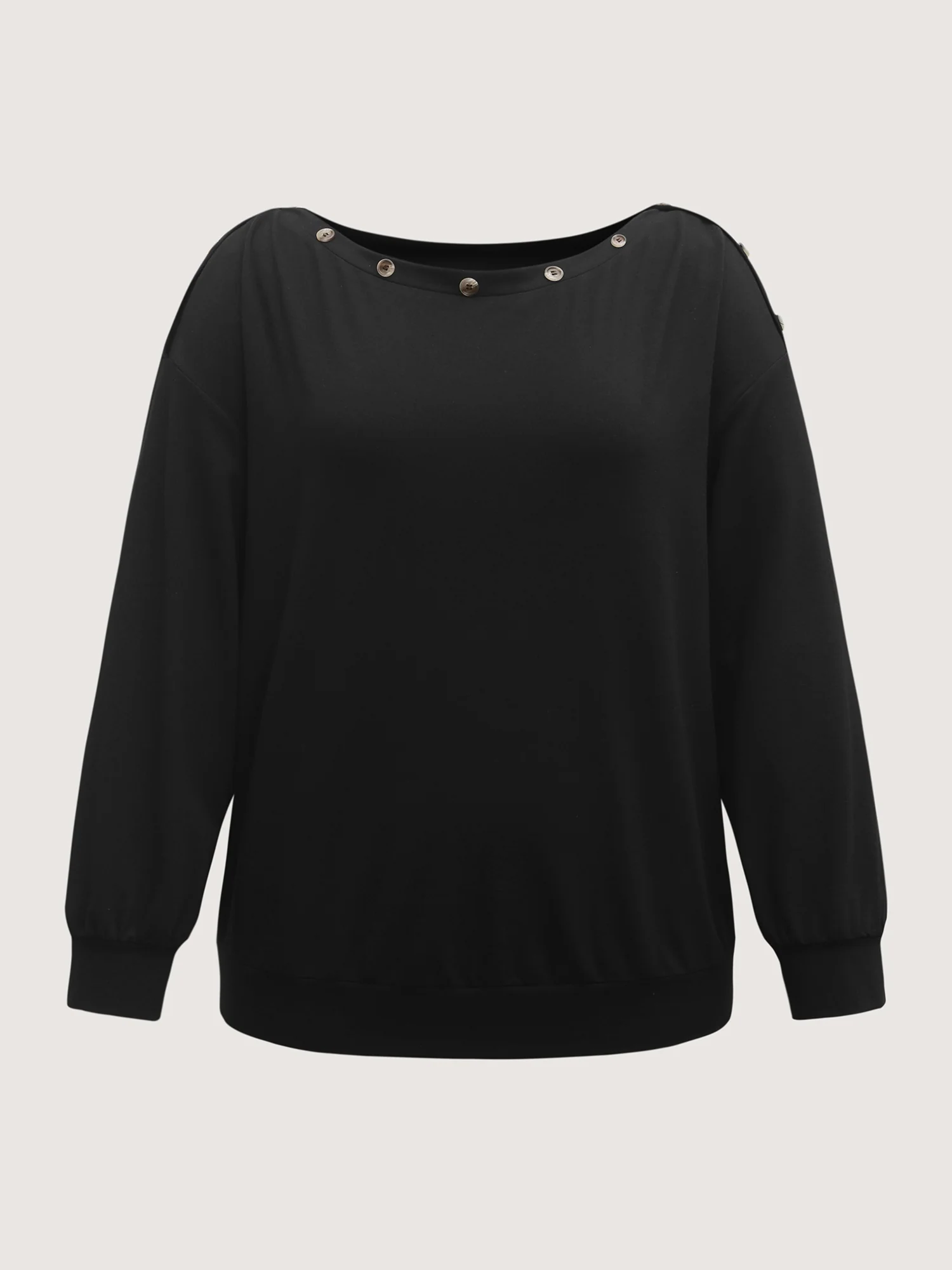 Reversible Off-Shoulder Button Neck Sweatshirt - Image 8
