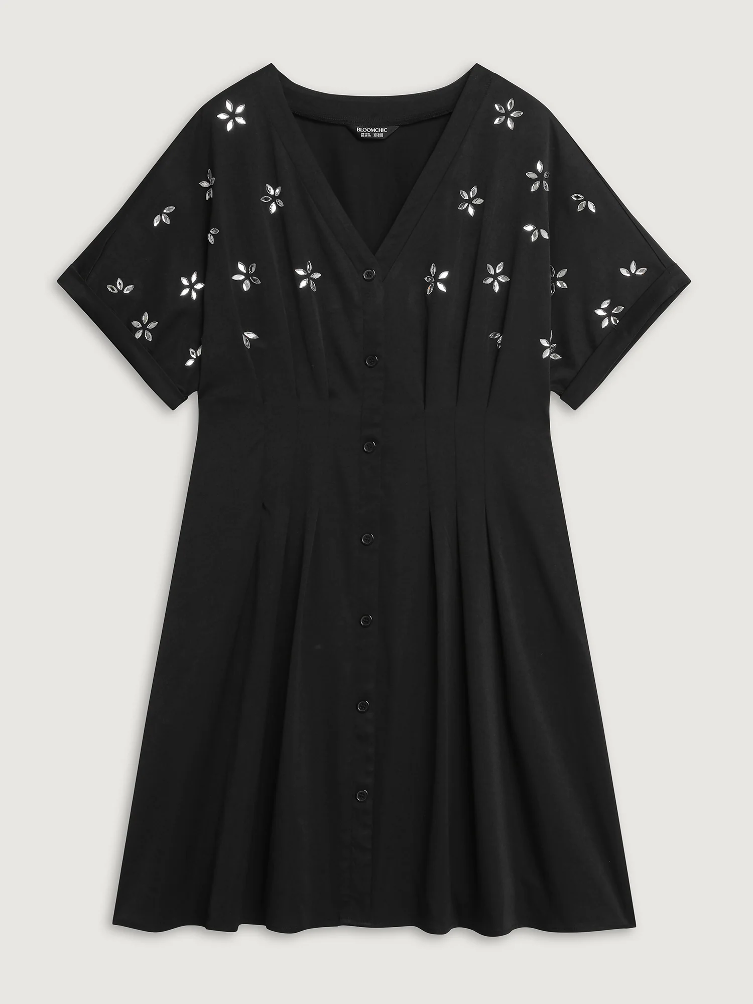 Rhinestone Cinched-Waist Button Mini Dress - Image 7