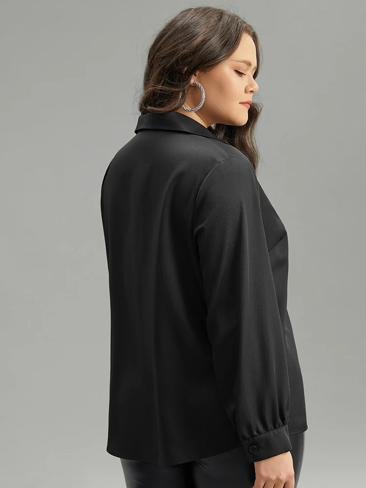 Twill Rhinestone Contrast Webbing Button Through Blouse - Image 2