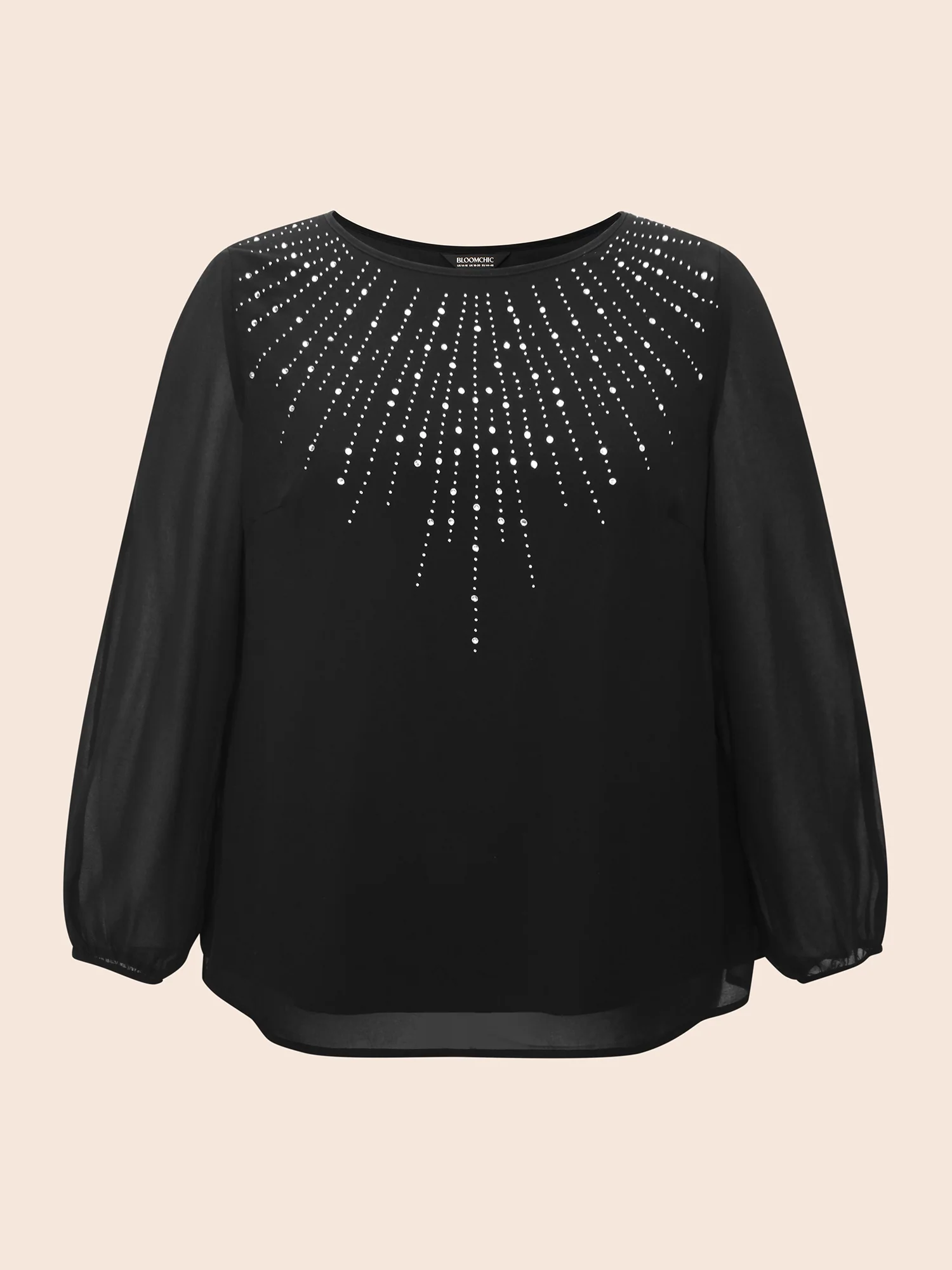Rhinestone Cut Out Lantern Sleeve Blouse - Image 8