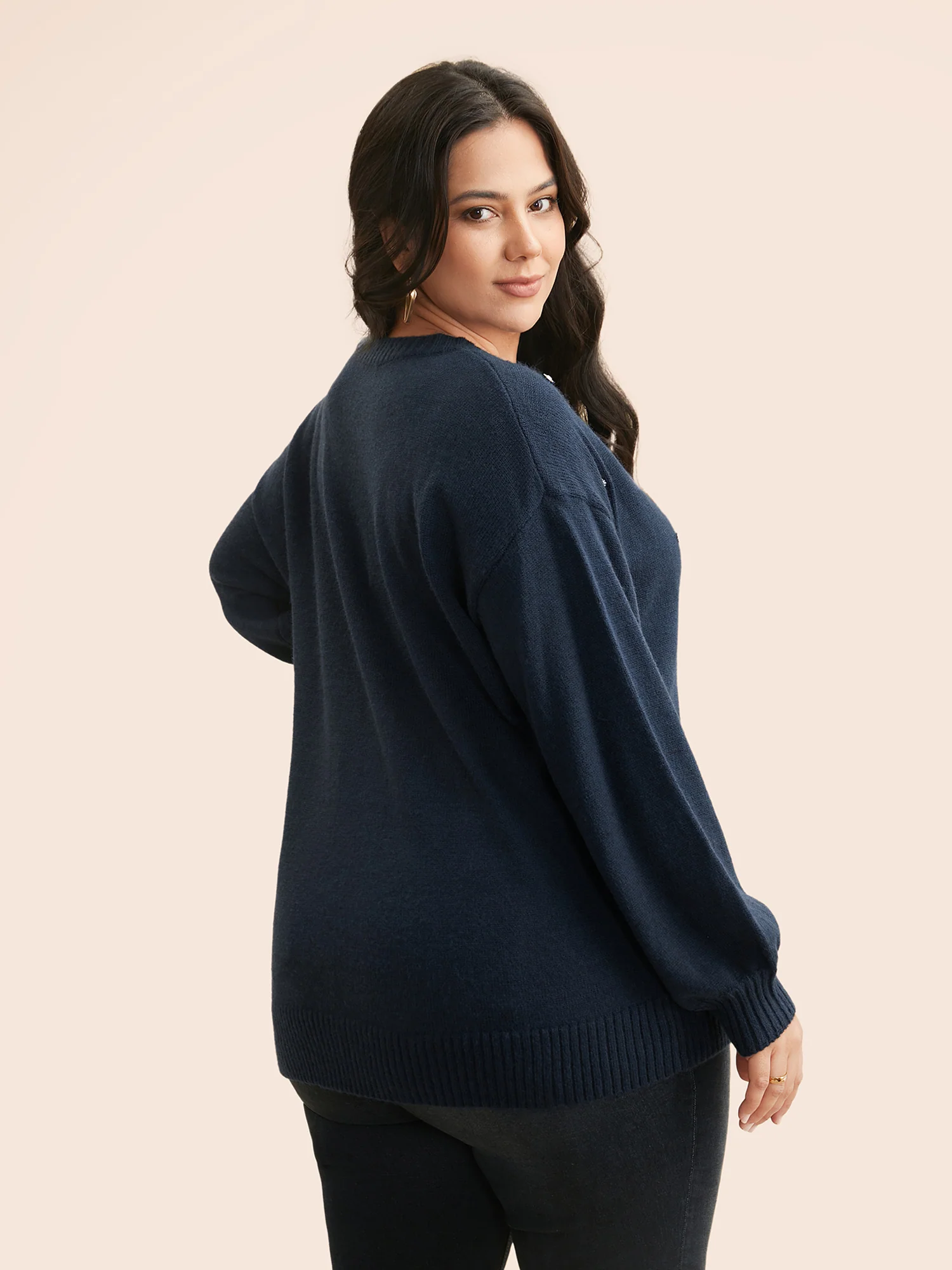 Rhinestone Decor Dropped Shoulder Pullover - Image 2
