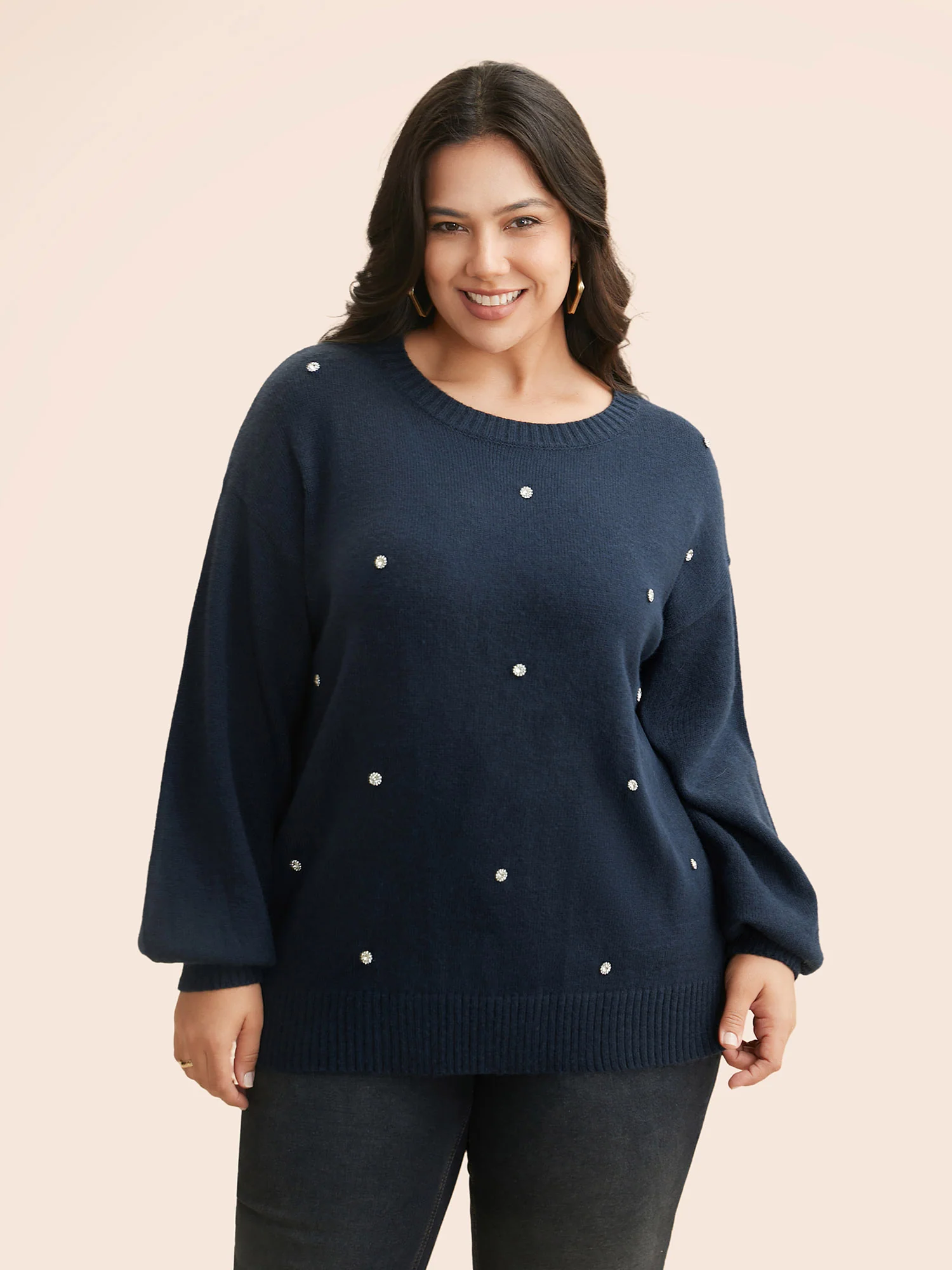 Rhinestone Decor Dropped Shoulder Pullover - Image 3