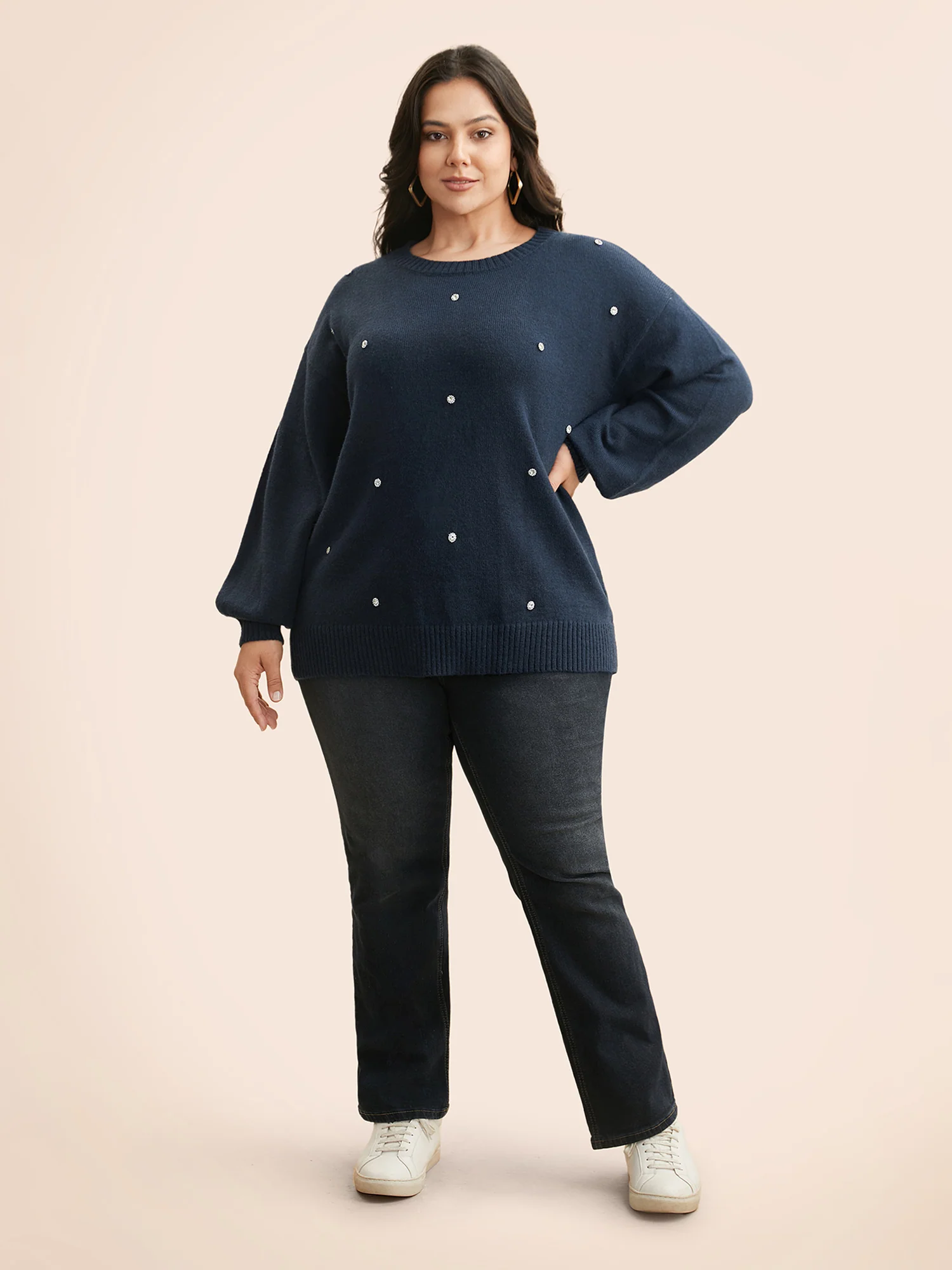 Rhinestone Decor Dropped Shoulder Pullover - Image 4