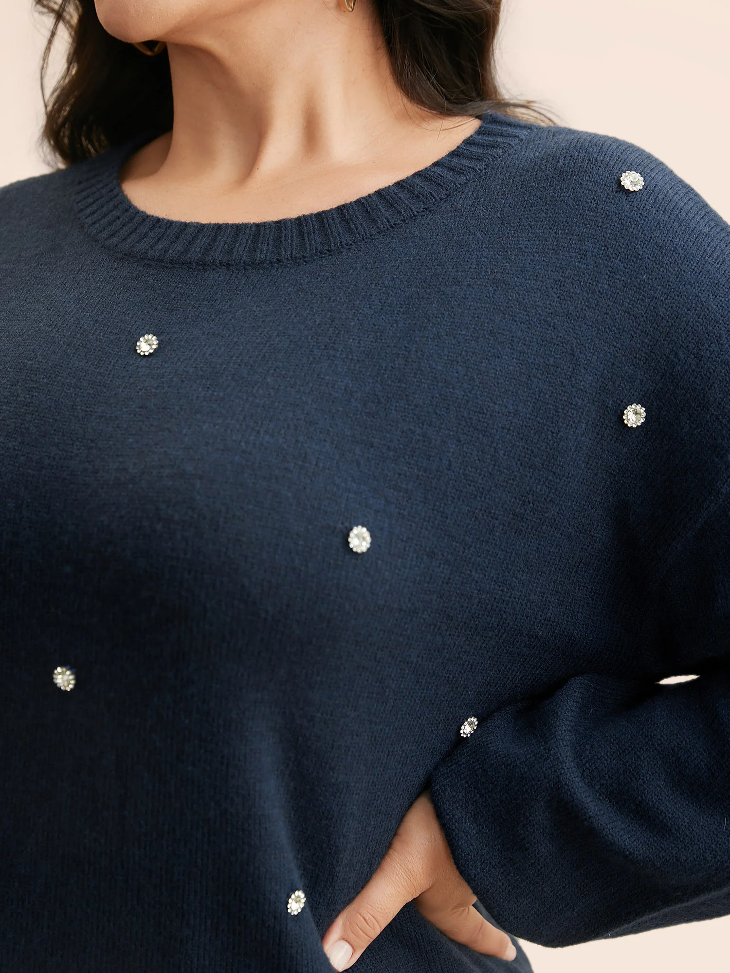 Rhinestone Decor Dropped Shoulder Pullover - Image 5