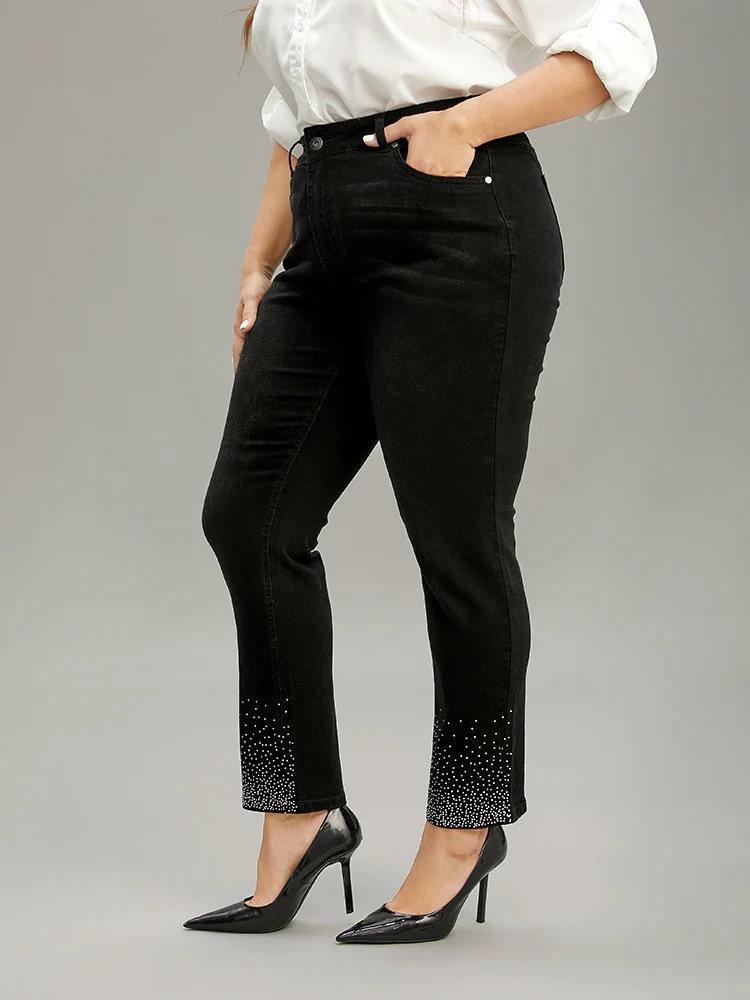 Rhinestone Detail Black Wash Jeans - Image 4