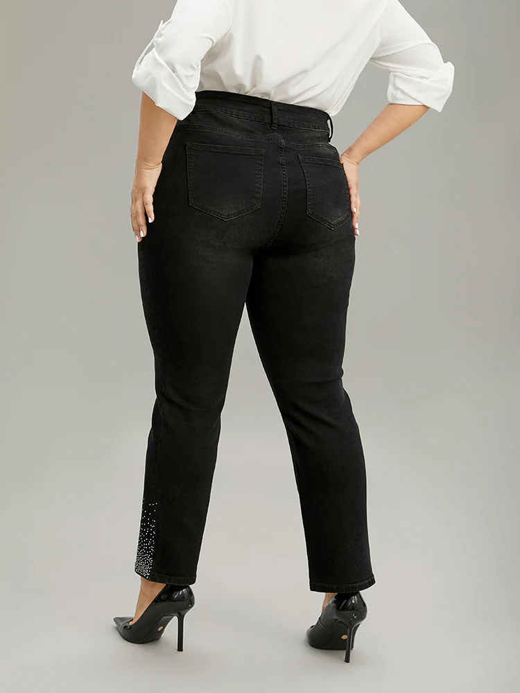 Rhinestone Detail Black Wash Jeans - Image 5