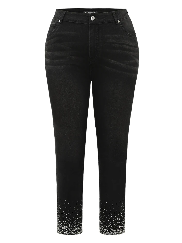 Rhinestone Detail Black Wash Jeans - Image 7