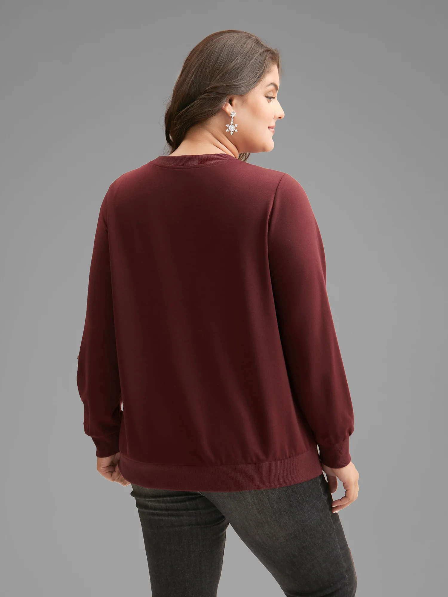 Rhinestone Embellished Bow Straight-Fit Sweatshirt - Image 4