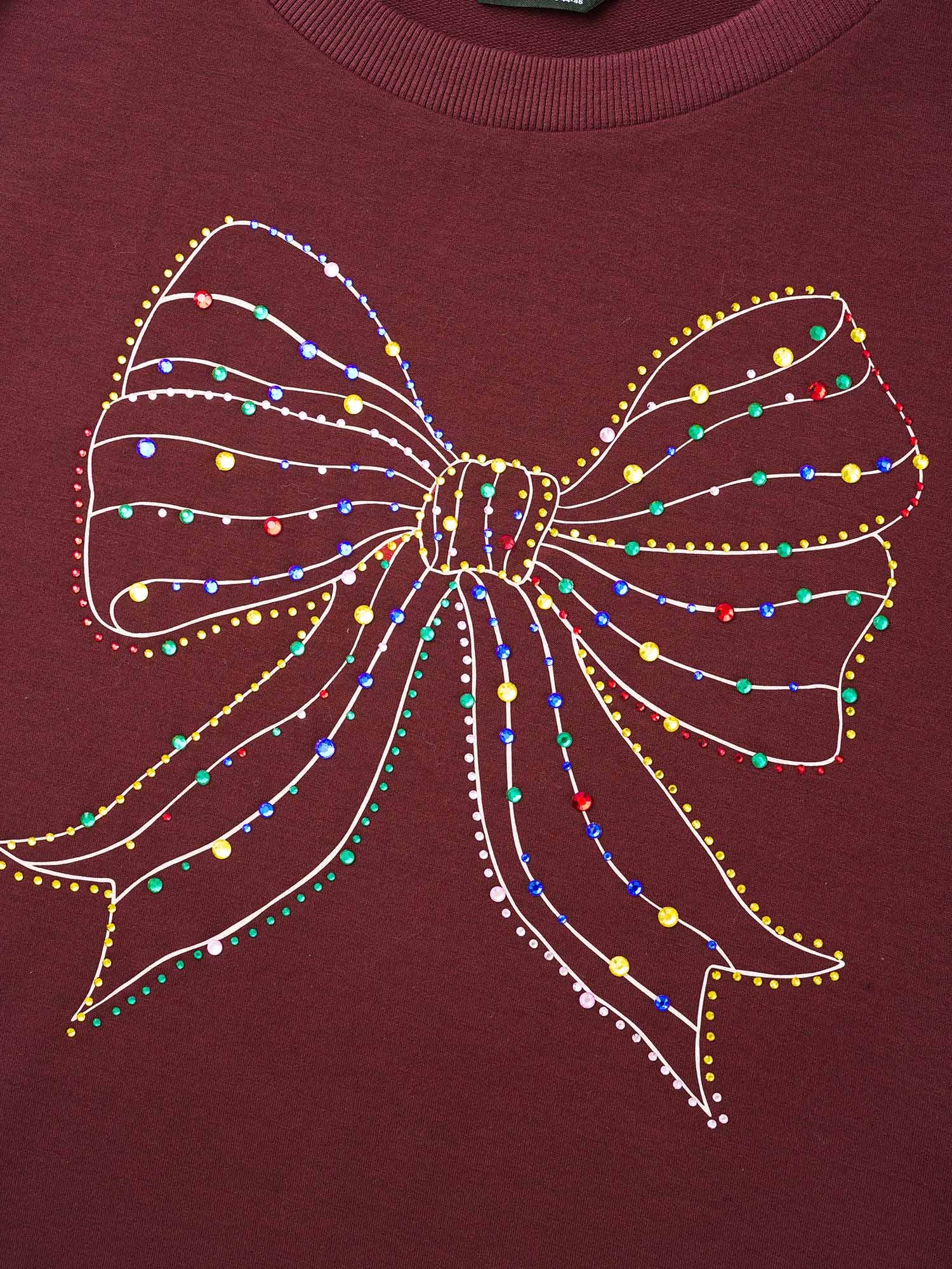 Rhinestone Embellished Bow Straight-Fit Sweatshirt - Image 5