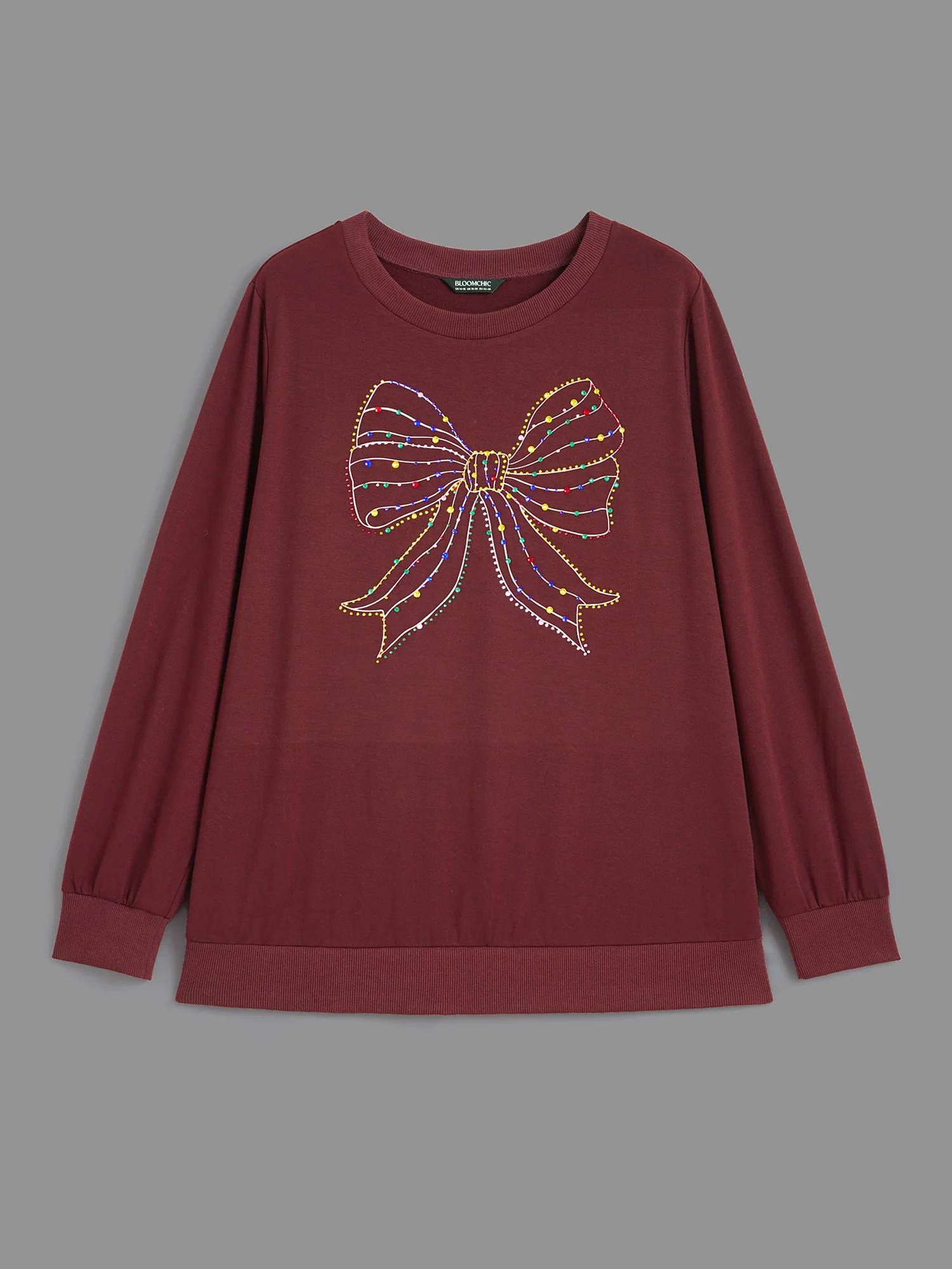 Rhinestone Embellished Bow Straight-Fit Sweatshirt - Image 7
