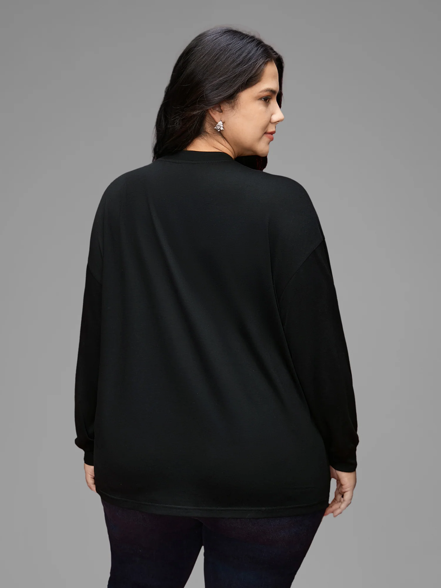 Rhinestone Embellished Shoulder Round Neck Tee - Image 5