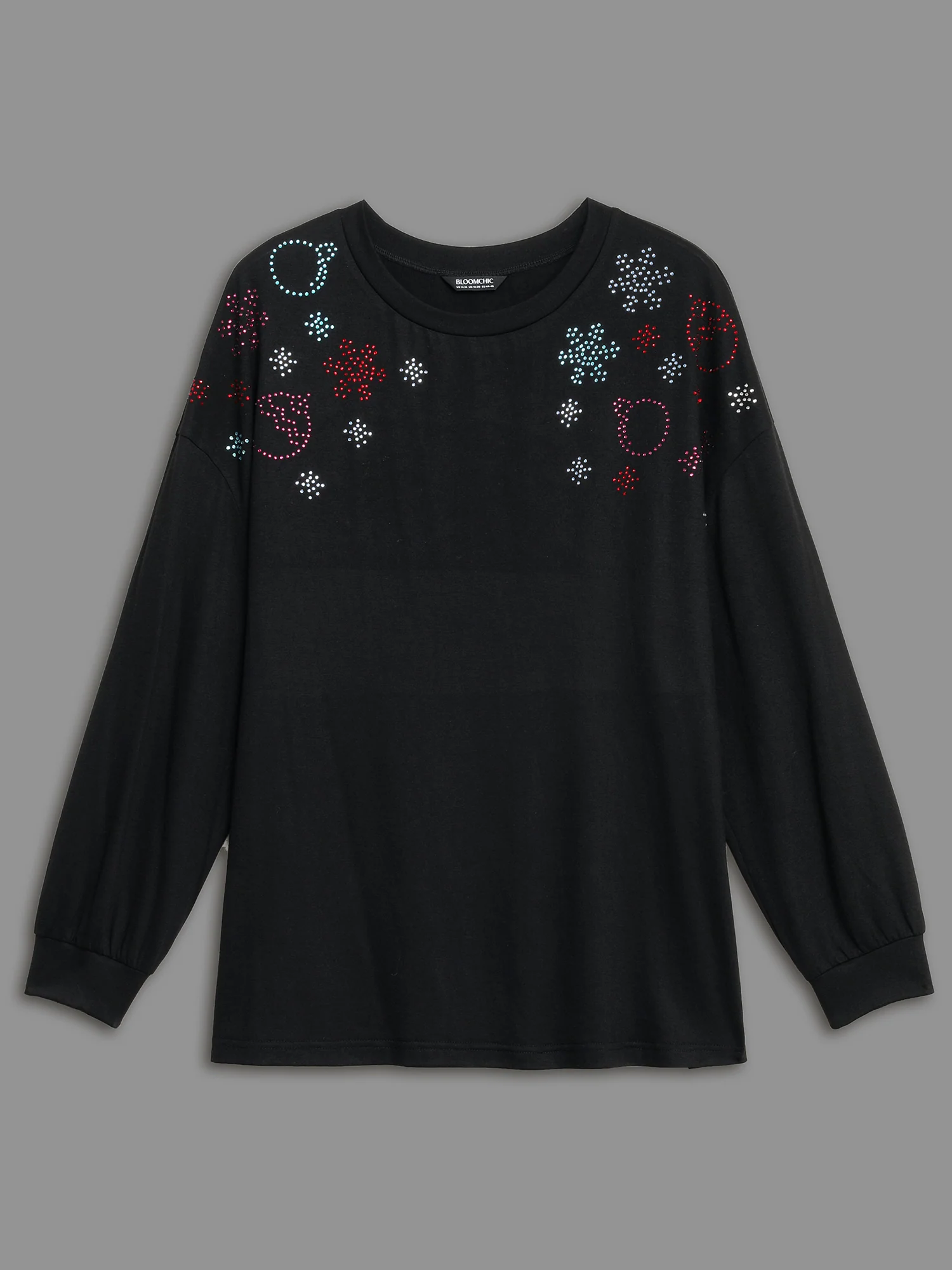 Rhinestone Embellished Shoulder Round Neck Tee - Image 8