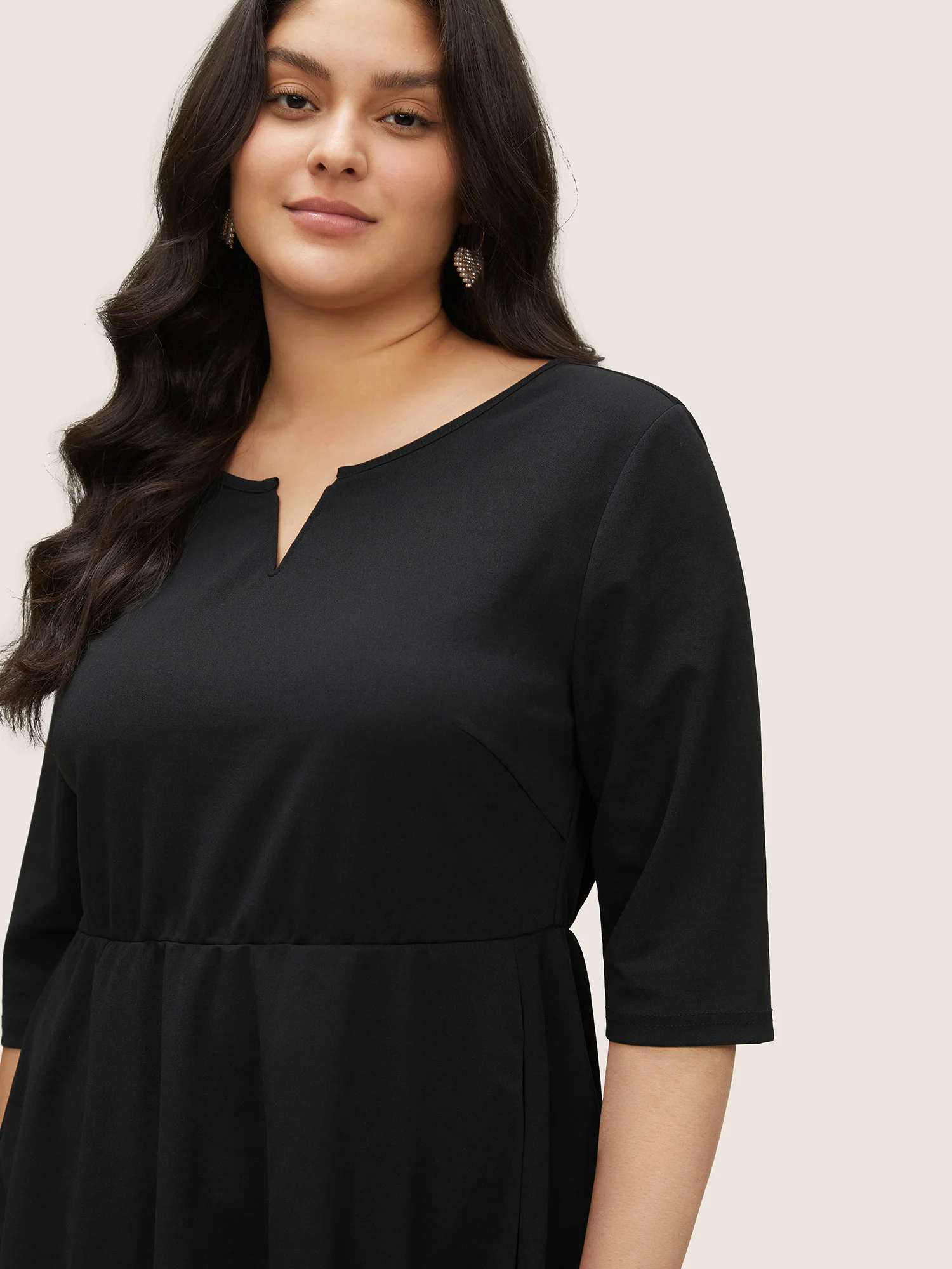 Rhinestone Notched Pocket Curved Hem Dress - Image 3