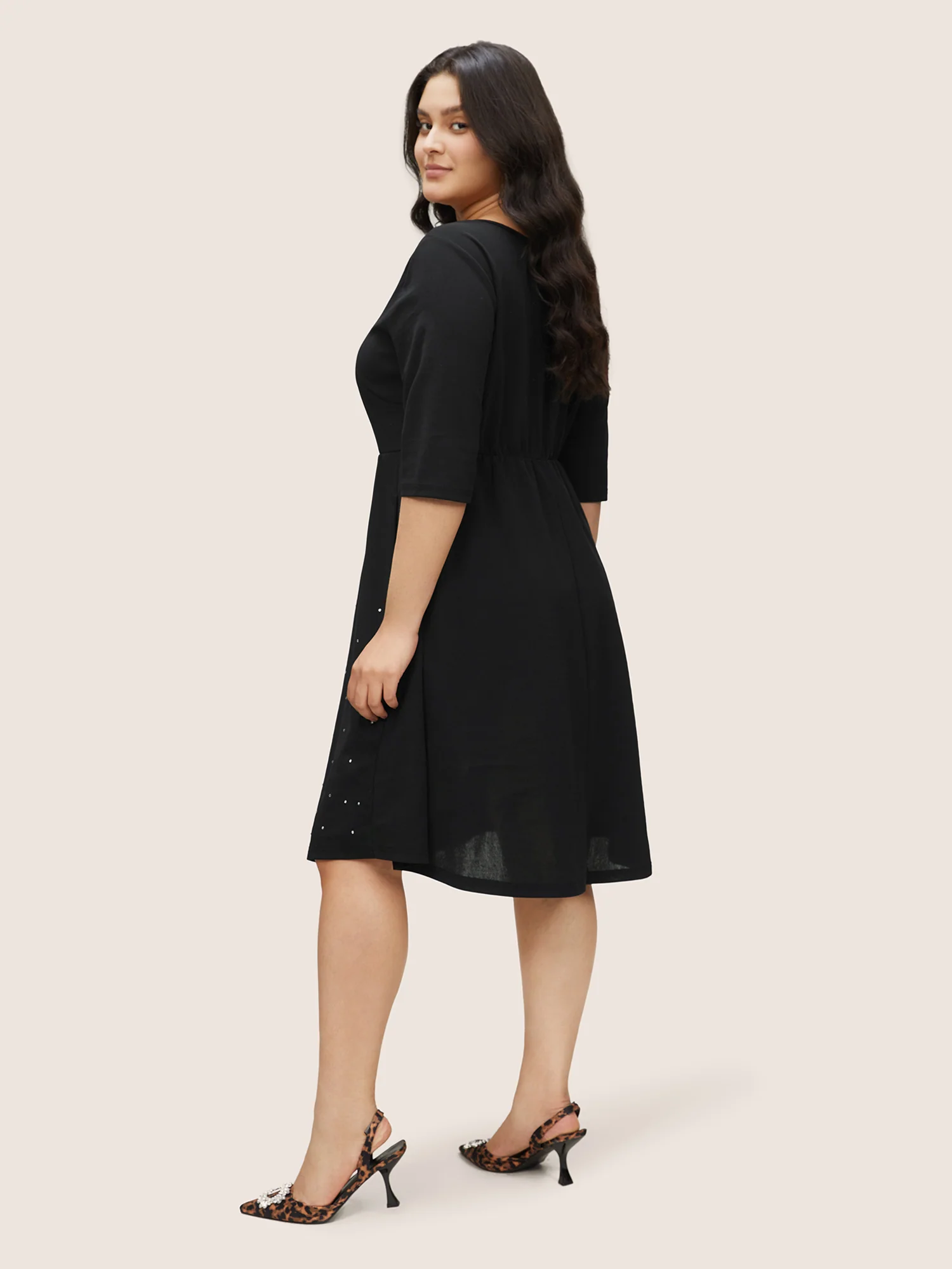 Rhinestone Notched Pocket Curved Hem Dress - Image 4