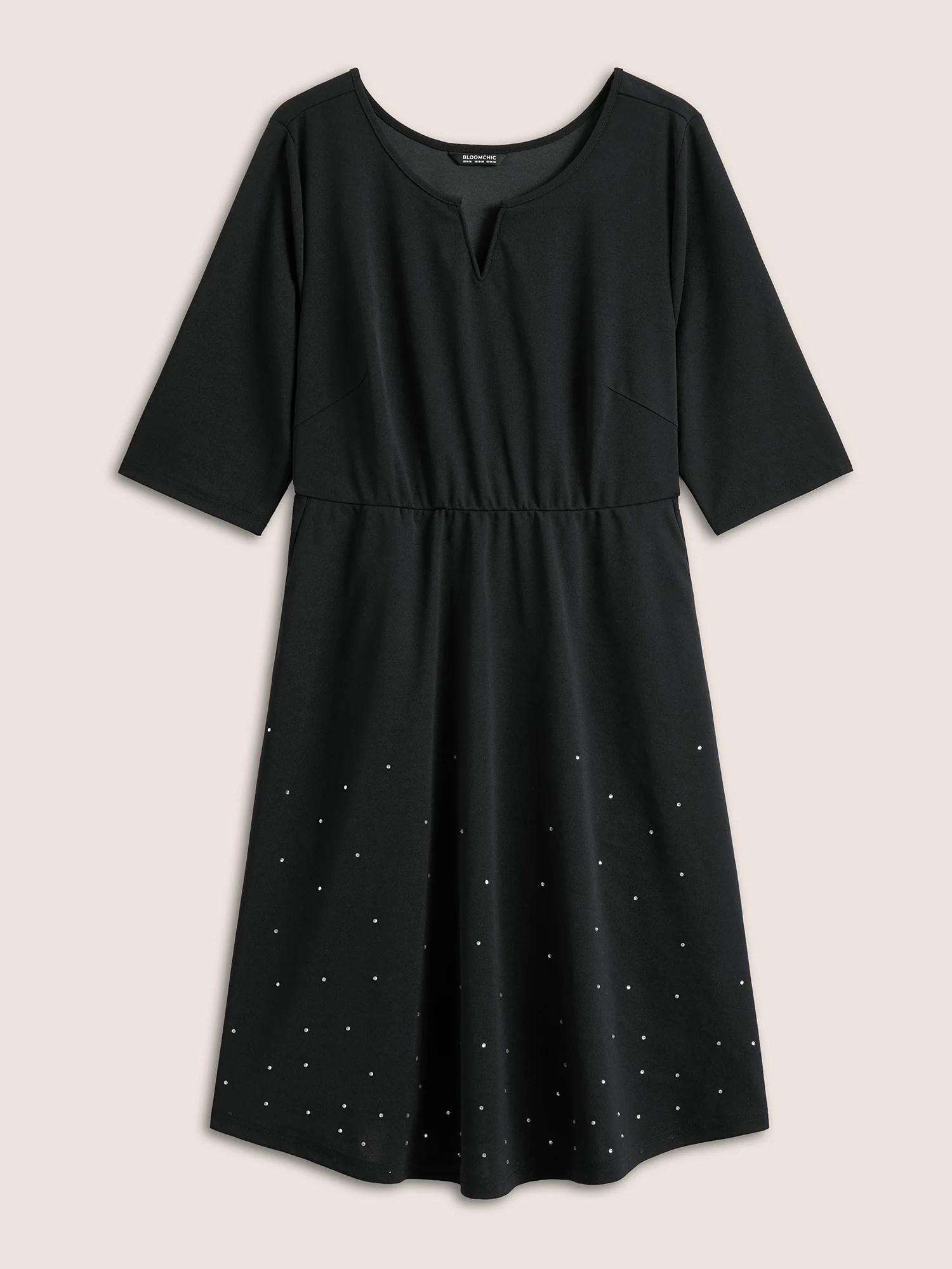 Rhinestone Notched Pocket Curved Hem Dress - Image 7
