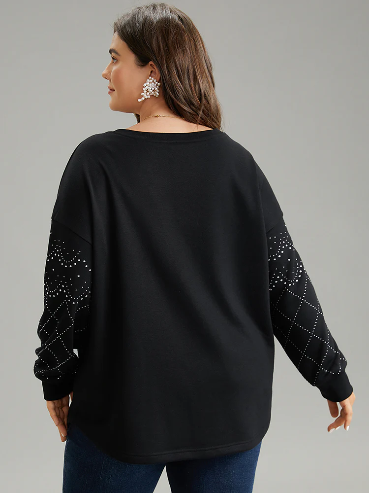 Rhinestone Plain Drop Shoulder Sweatshirt - Image 5