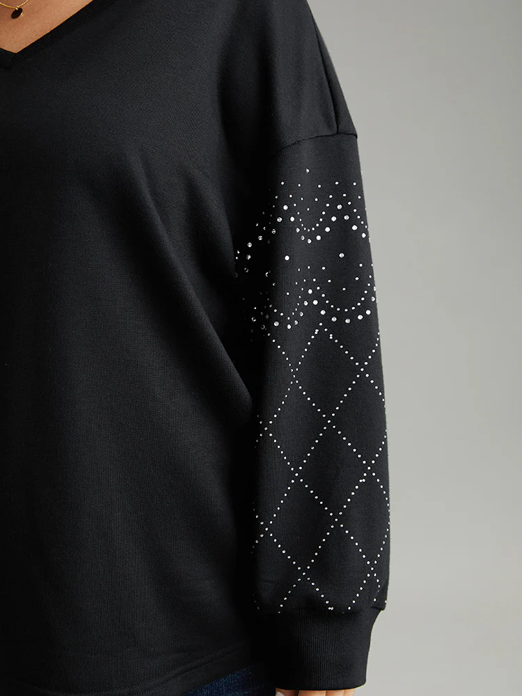 Rhinestone Plain Drop Shoulder Sweatshirt - Image 6