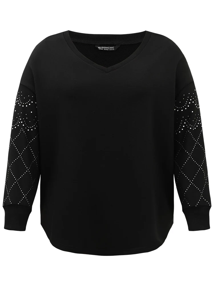 Rhinestone Plain Drop Shoulder Sweatshirt - Image 7