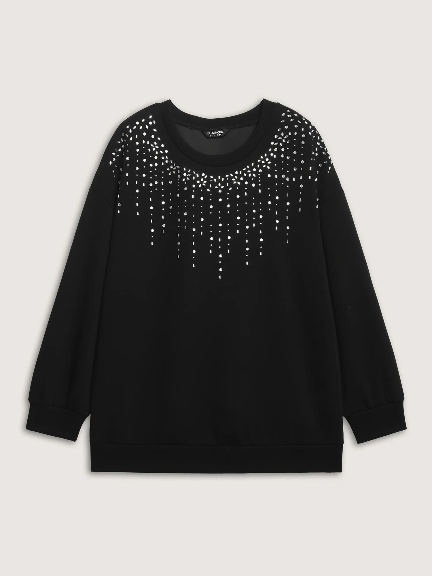 Rhinestone Relaxed-Fit Round Neck Sweatshirt - Image 7