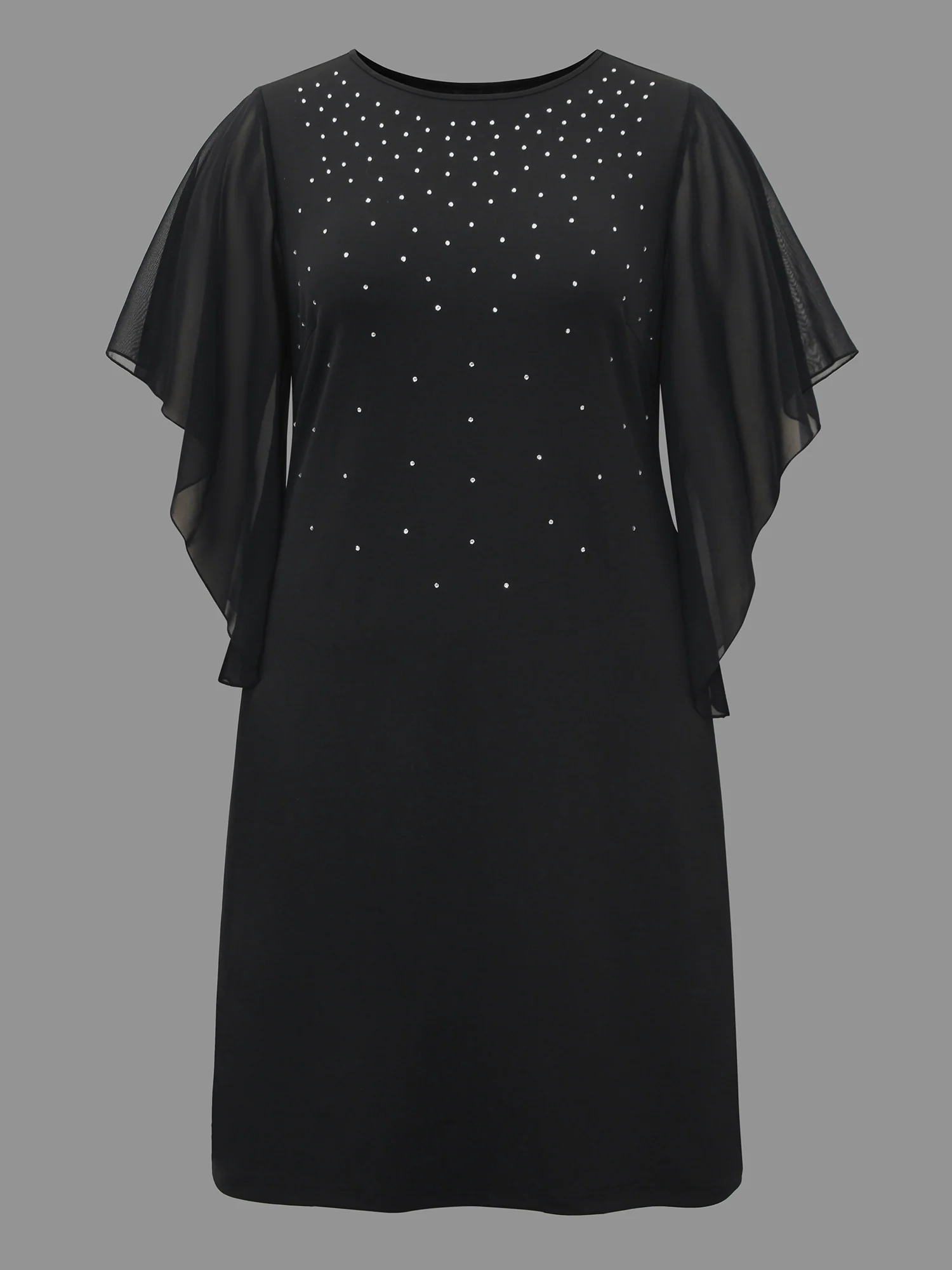 Rhinestone Ruffle Sleeve Mesh Patchwork Dress - Image 7