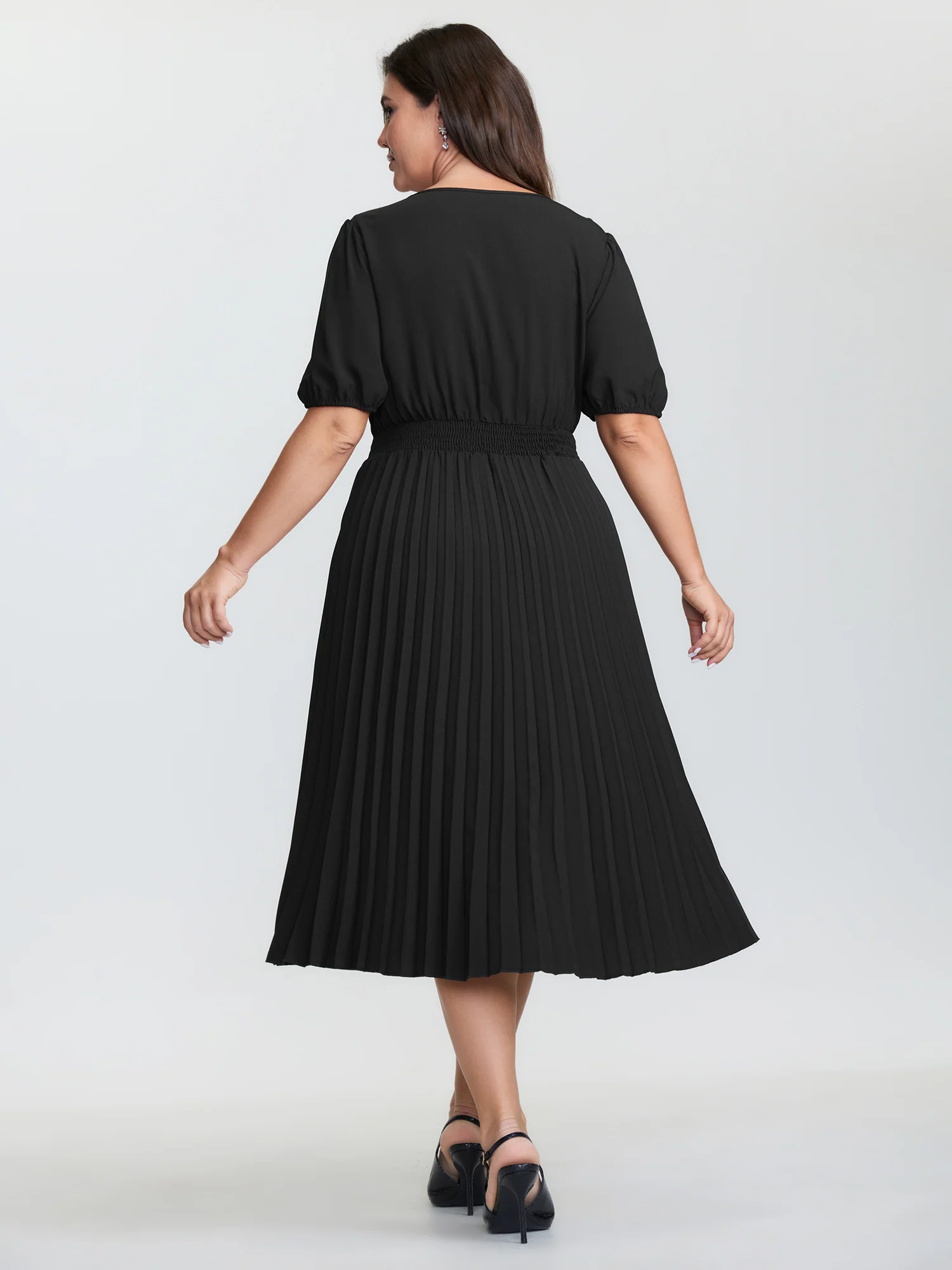 Rhinestone Trim Stitch Plicated Detail Midi Dress - Image 4