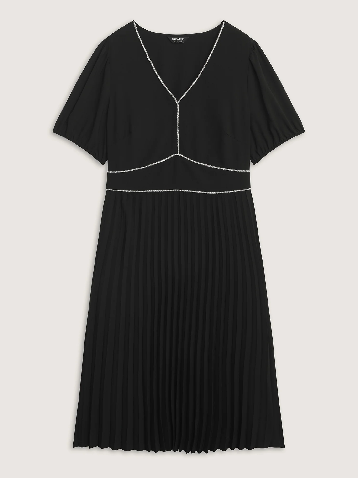Rhinestone Trim Stitch Plicated Detail Midi Dress - Image 7