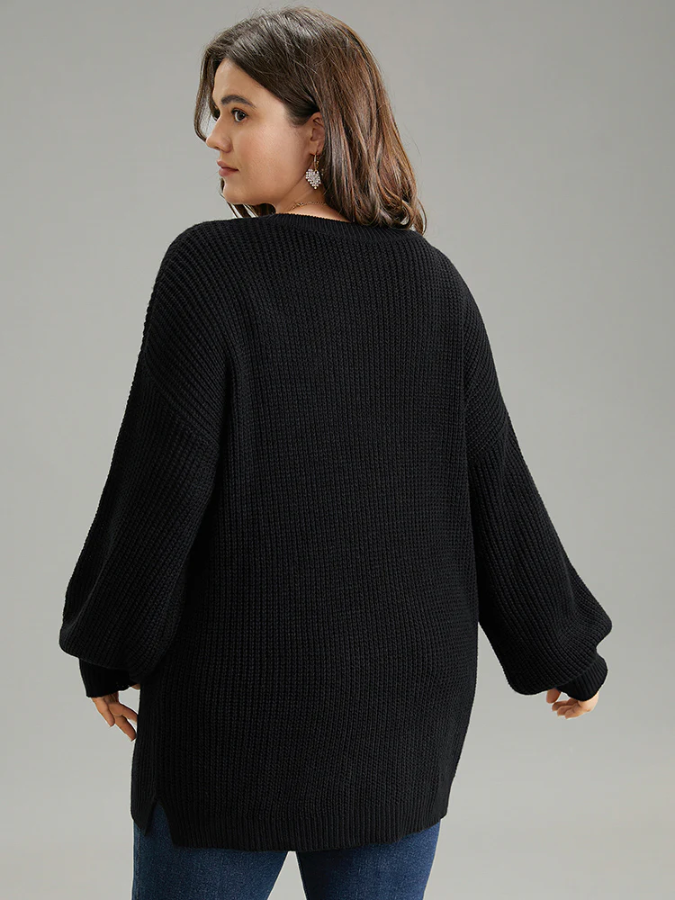 Rhinestone V Neck Drop Shoulder Pullover - Image 2