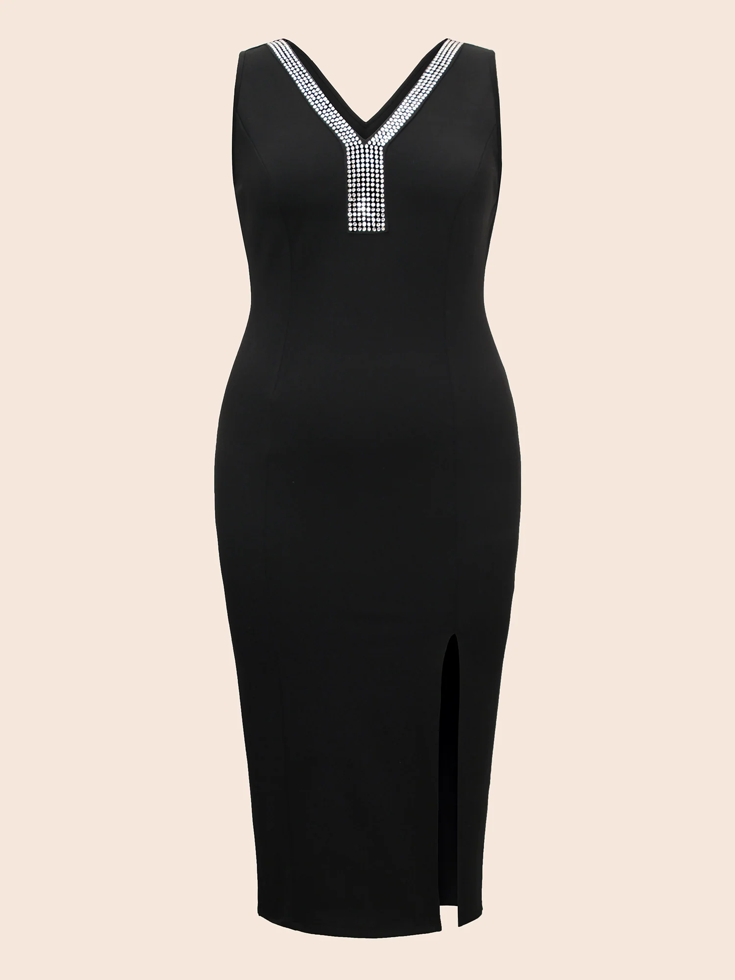 Rhinestone V Neck Split Hem Dress - Image 7
