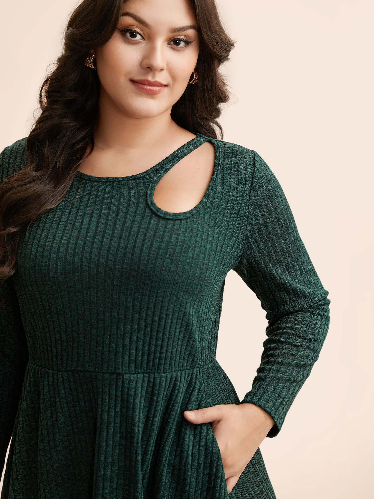 Rib Knit Asymmetrical Neck Midi Dress - Image 4