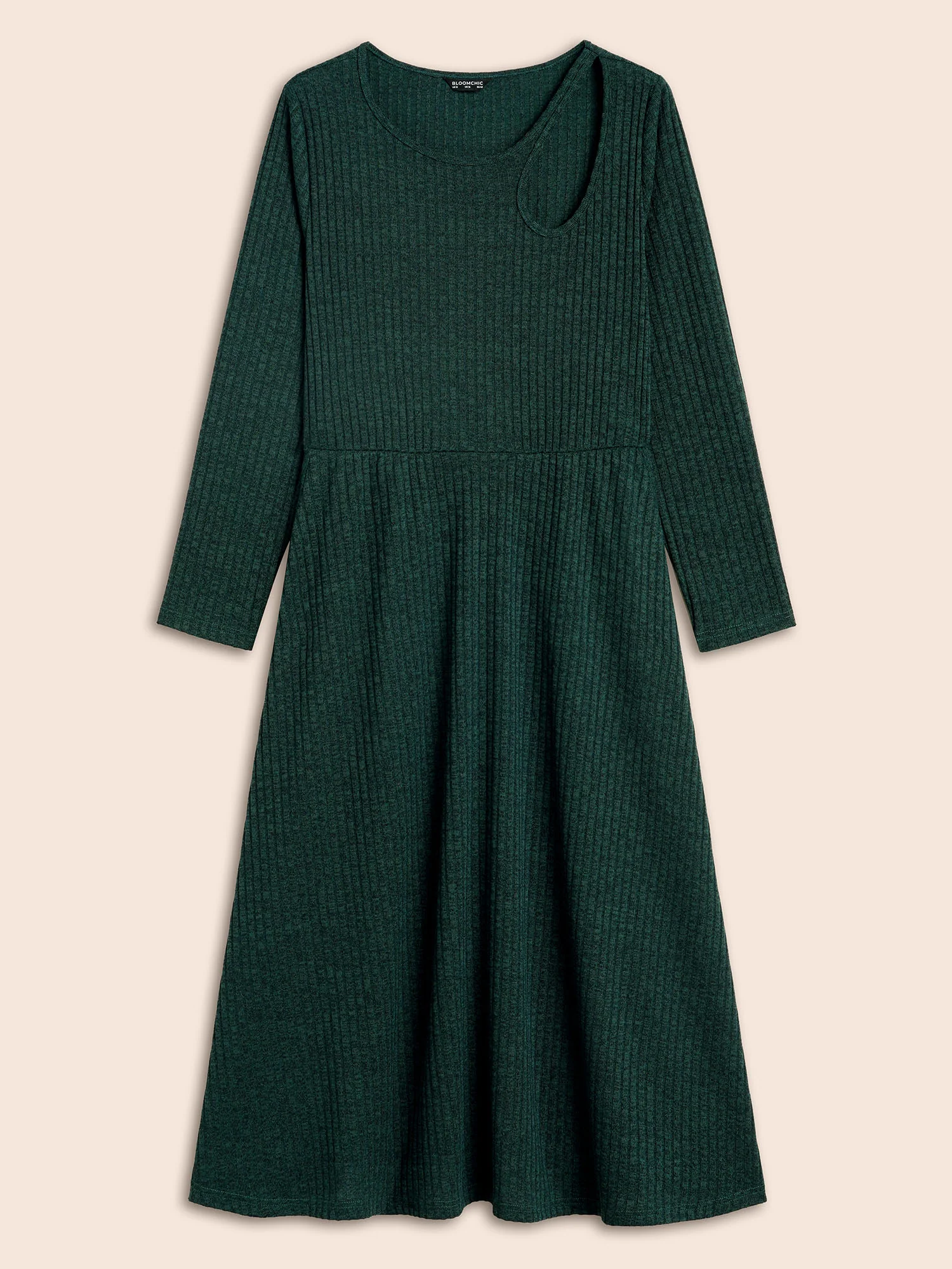 Rib Knit Asymmetrical Neck Midi Dress - Image 7