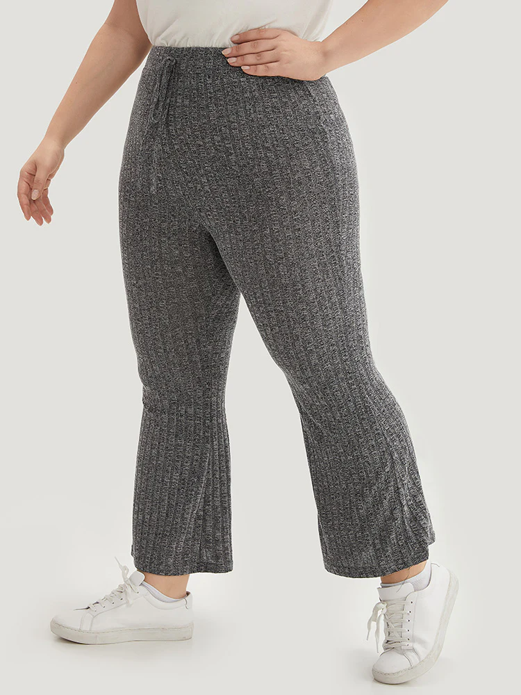 Rib Knit Bowknot Flare Leg Sweatpants - Image 2