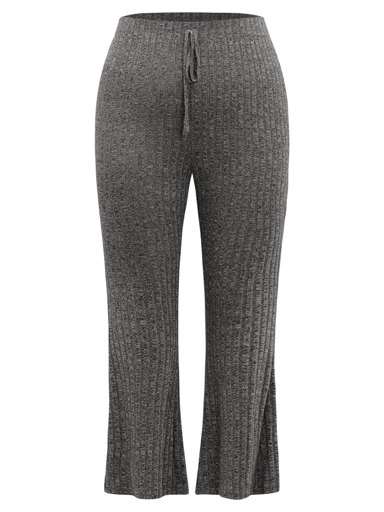 Rib Knit Bowknot Flare Leg Sweatpants - Image 6