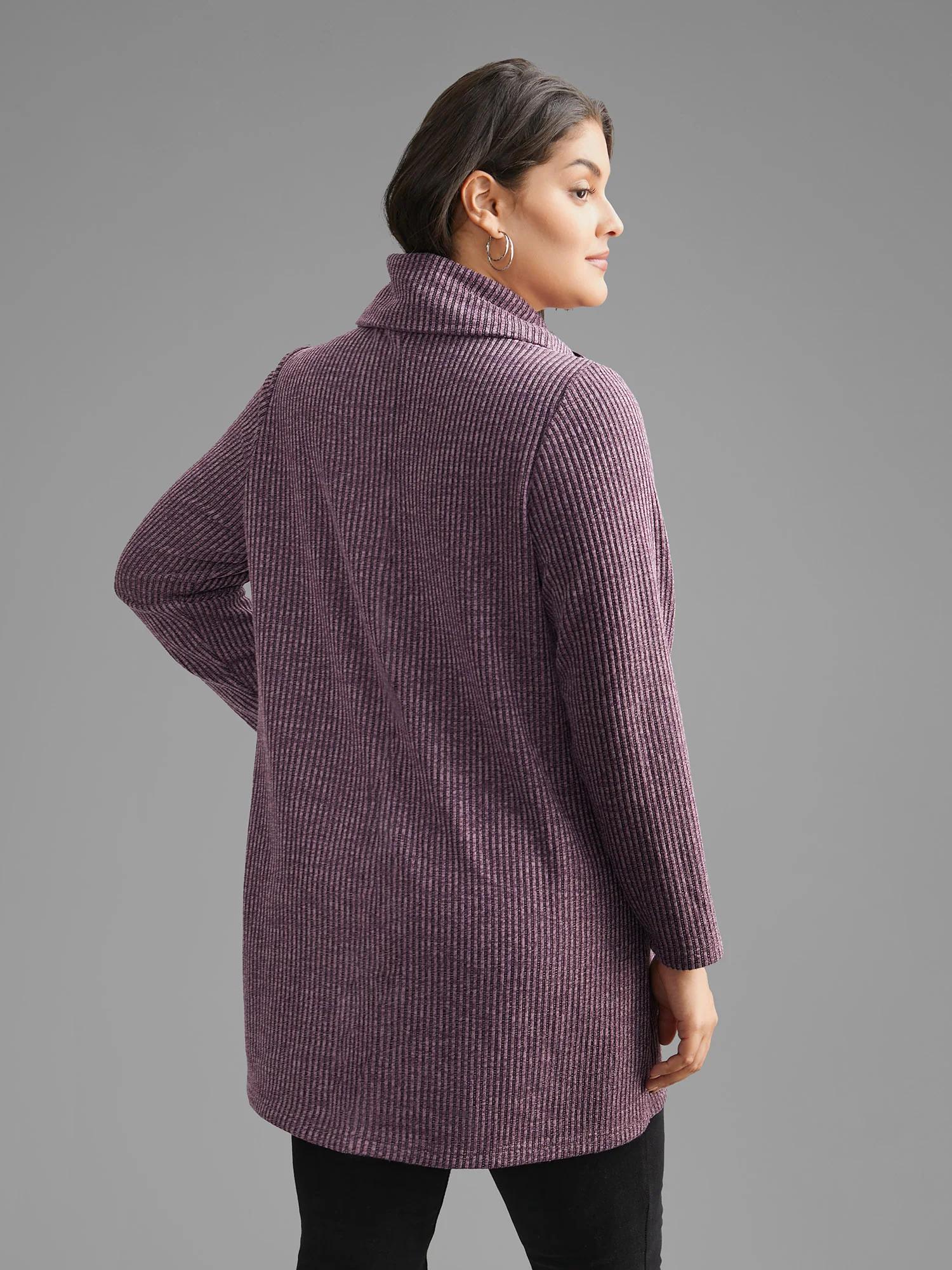 Rib Knit Button Detail Wrap Hem Sweatshirt - Image 5