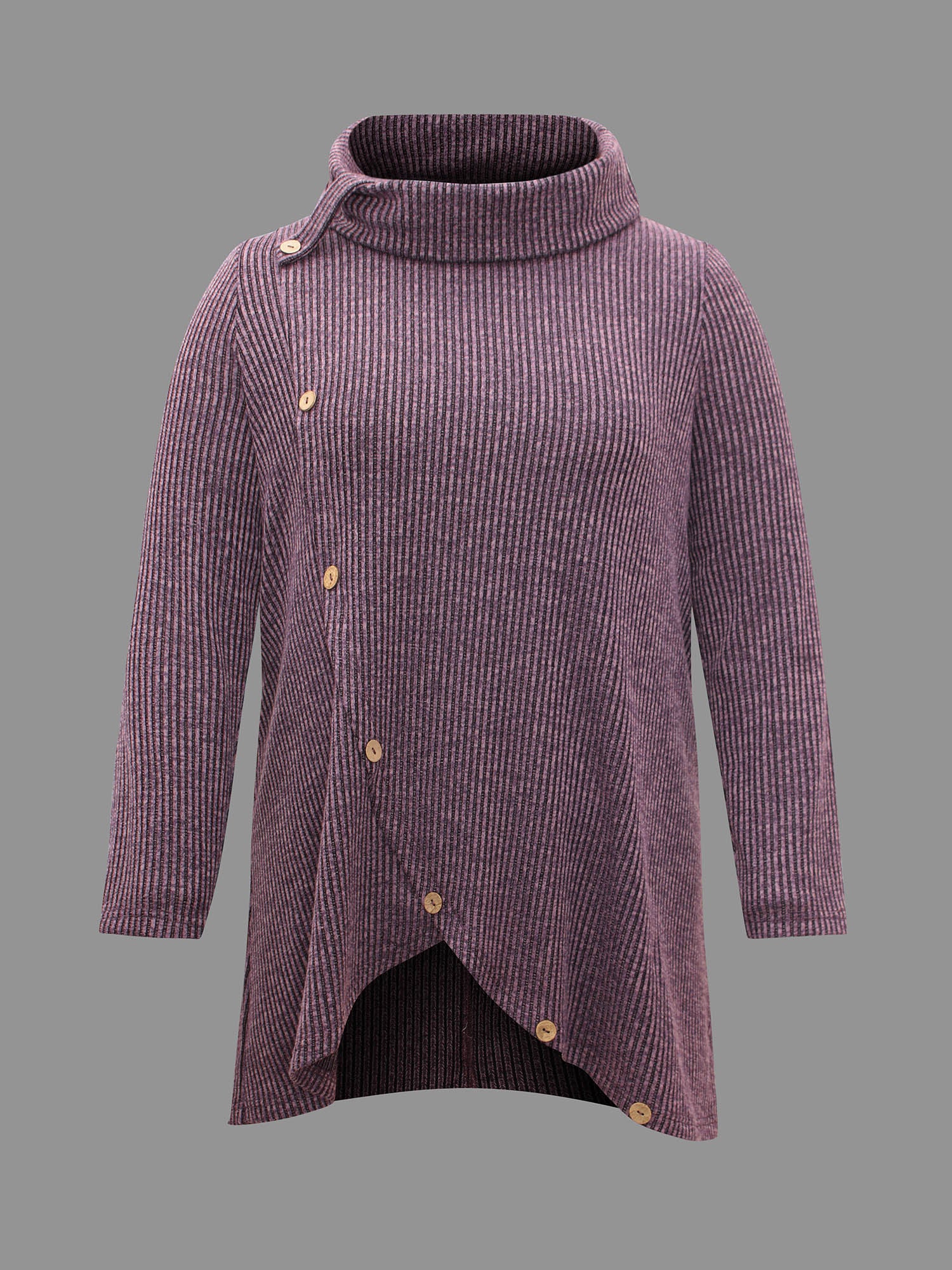 Rib Knit Button Detail Wrap Hem Sweatshirt - Image 8