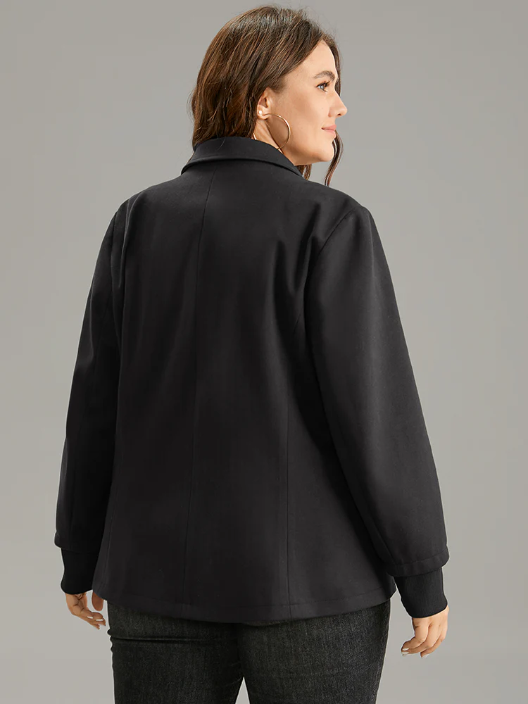 Rib Knit Button Up Flap Pocket Suit Collar Blazer - Image 2