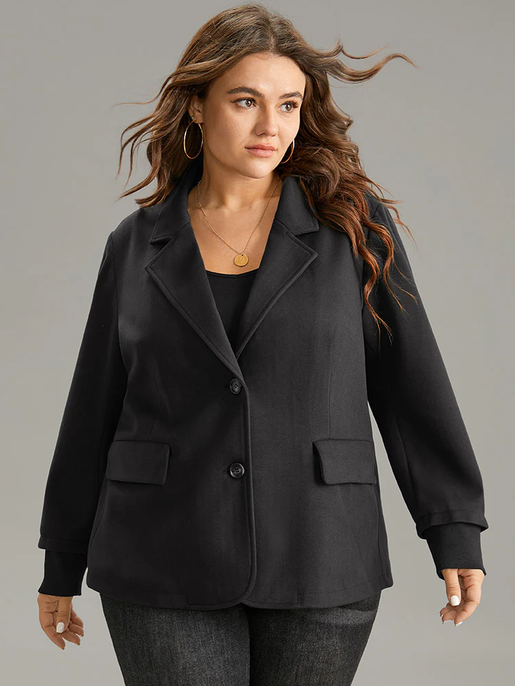 Rib Knit Button Up Flap Pocket Suit Collar Blazer - Image 3