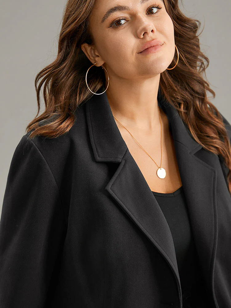 Rib Knit Button Up Flap Pocket Suit Collar Blazer - Image 5