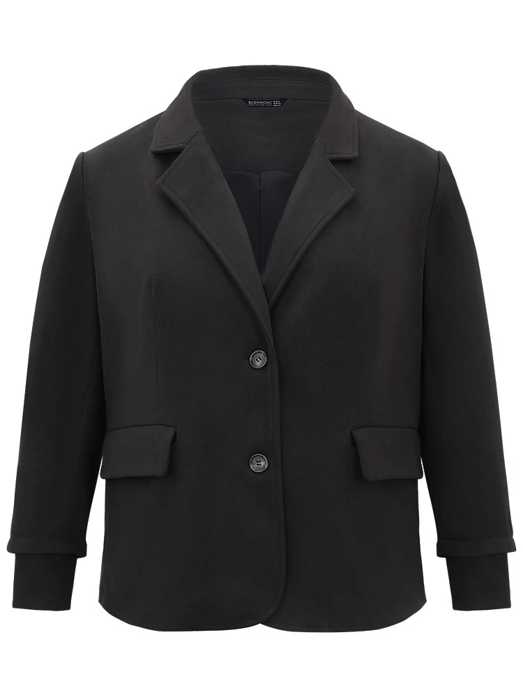 Rib Knit Button Up Flap Pocket Suit Collar Blazer - Image 6