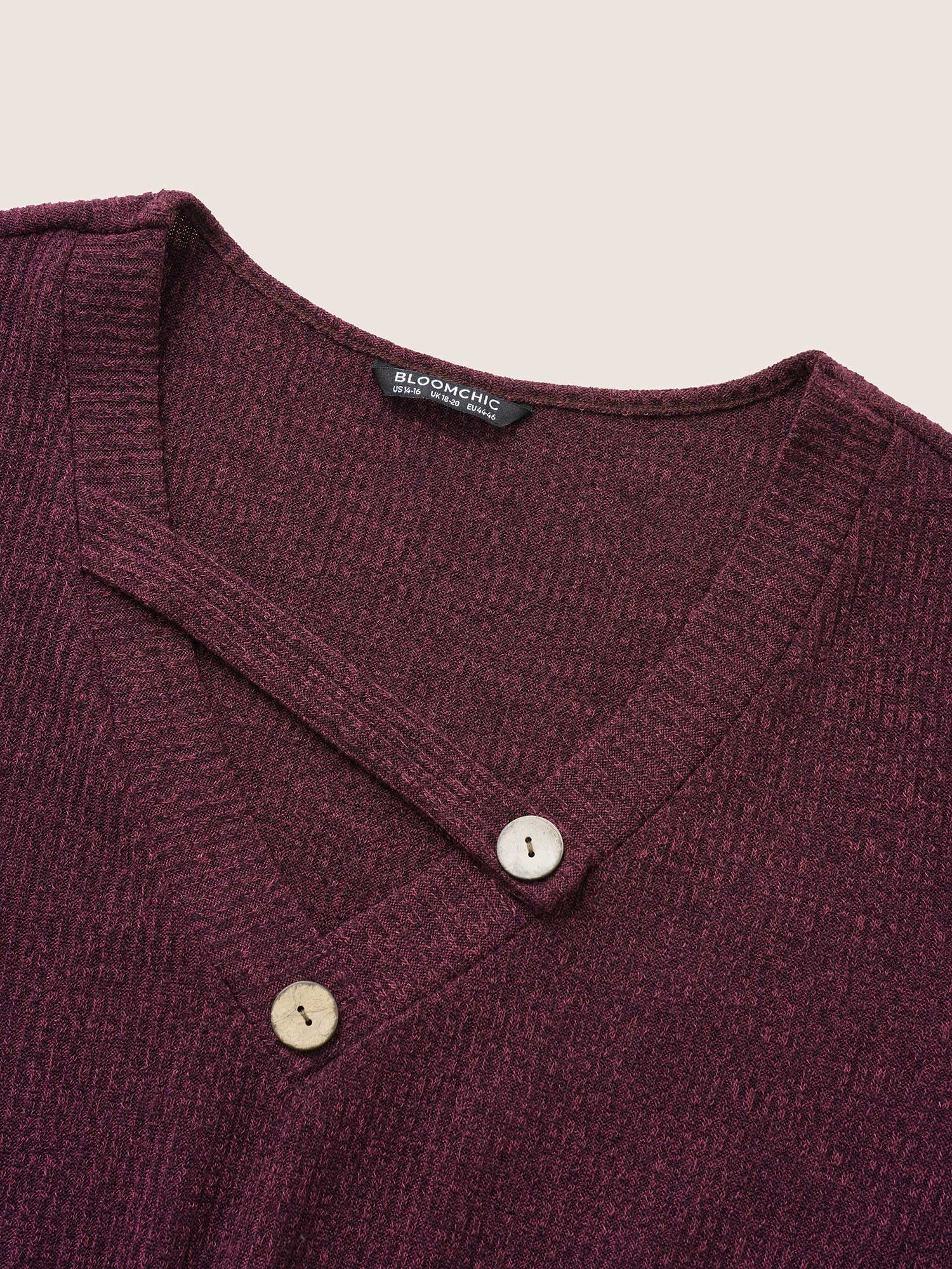 Rib Knit Cut Out Button Detail Asymmetrical Neck Dress - Image 5