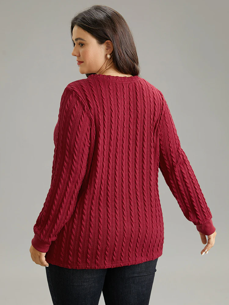 Rib Knit Plain Elastic Cuffs Sweatshirt - Image 2