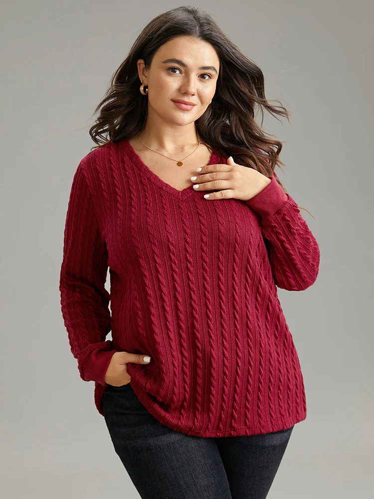 Rib Knit Plain Elastic Cuffs Sweatshirt - Image 3