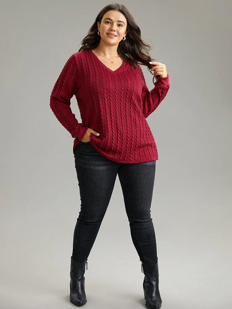 Rib Knit Plain Elastic Cuffs Sweatshirt - Image 4