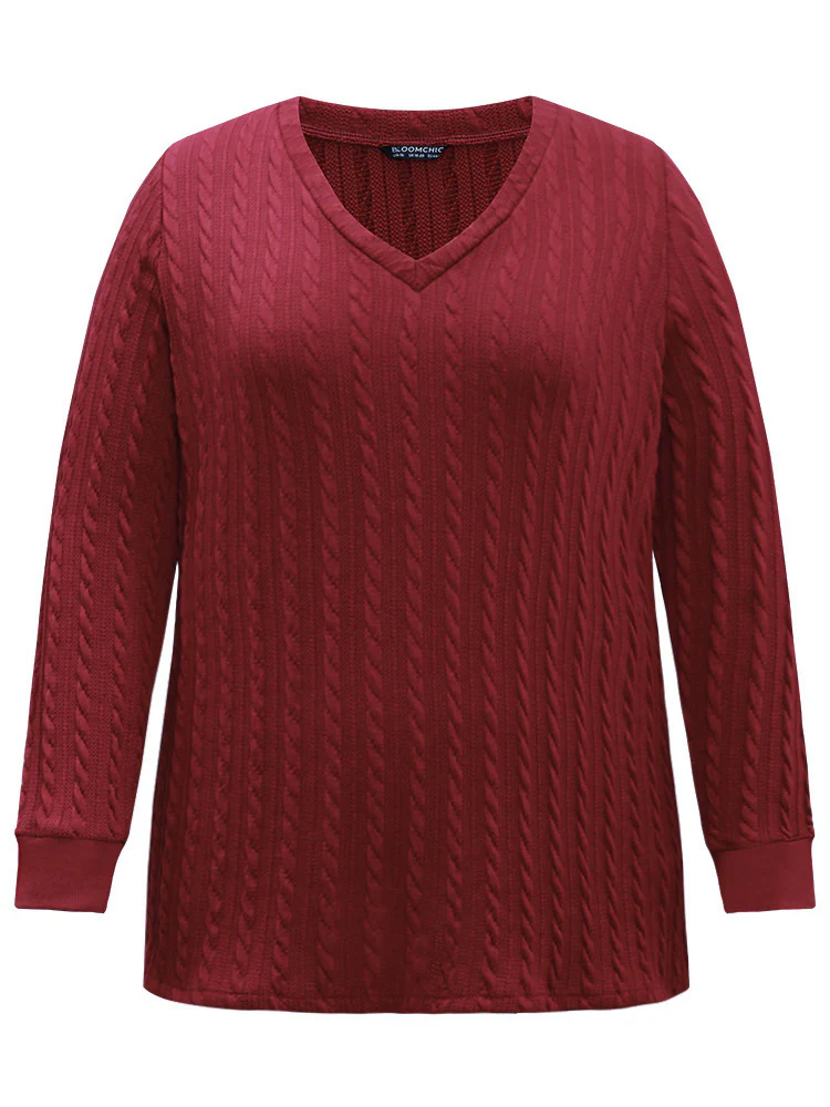 Rib Knit Plain Elastic Cuffs Sweatshirt - Image 6
