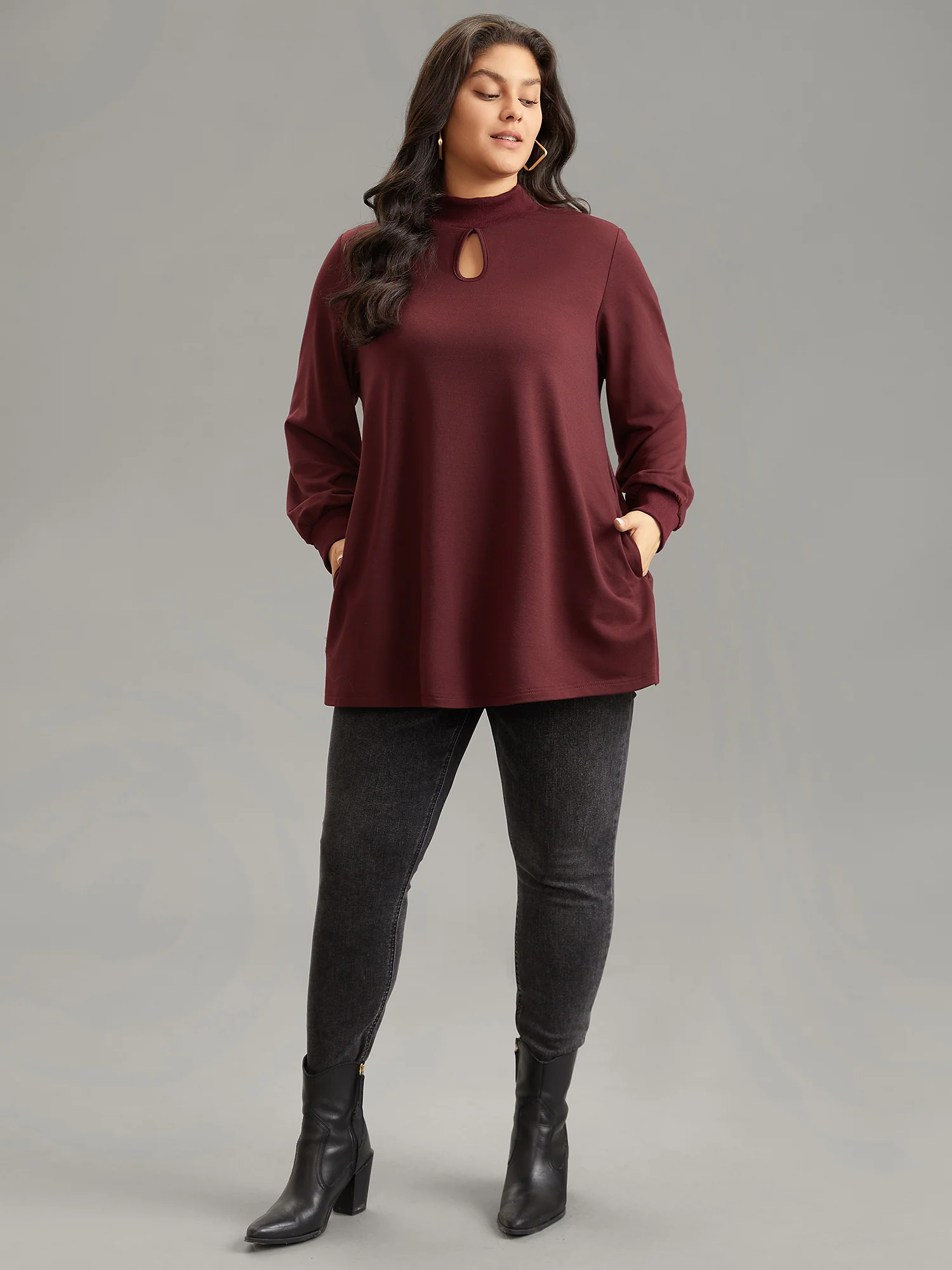 Rib Knit Pocket Cut Out Front Sweatshirt - Image 4