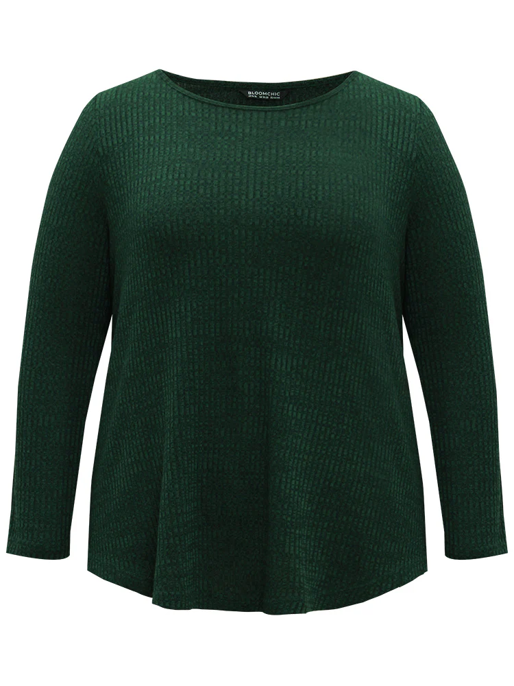 Rib Knit Solid Crew Neck Button Detail T-shirt - Image 6