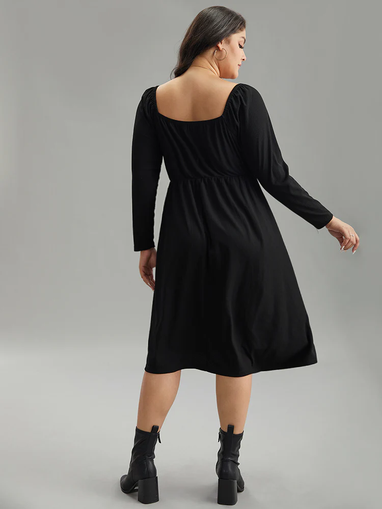 Rib Knit Split Side Square Neck Dress - Image 2