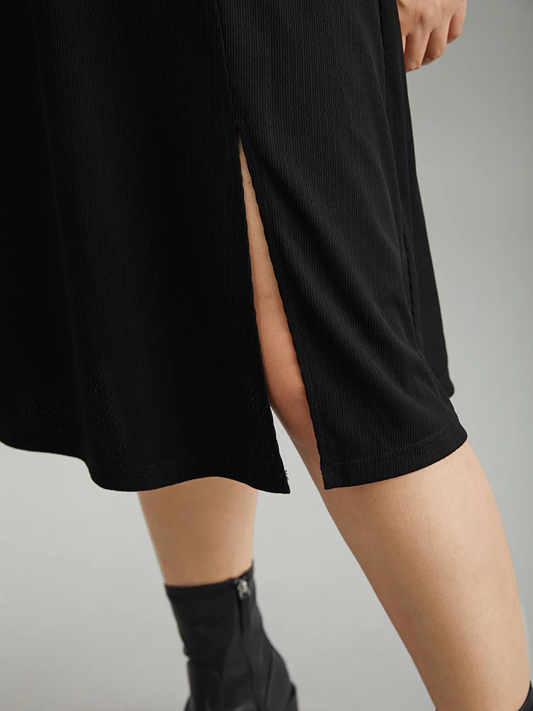 Rib Knit Split Side Square Neck Dress - Image 6